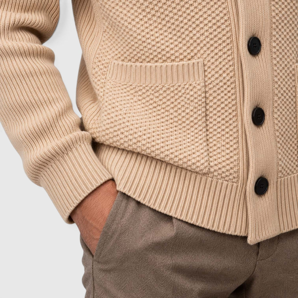 Monvaline | Men's Shawl Collar Cardigan – Open Front Knit with Flap Pockets