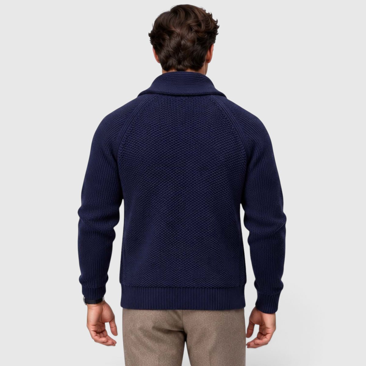 Monvaline | Men's Shawl Collar Cardigan – Open Front Knit with Flap Pockets