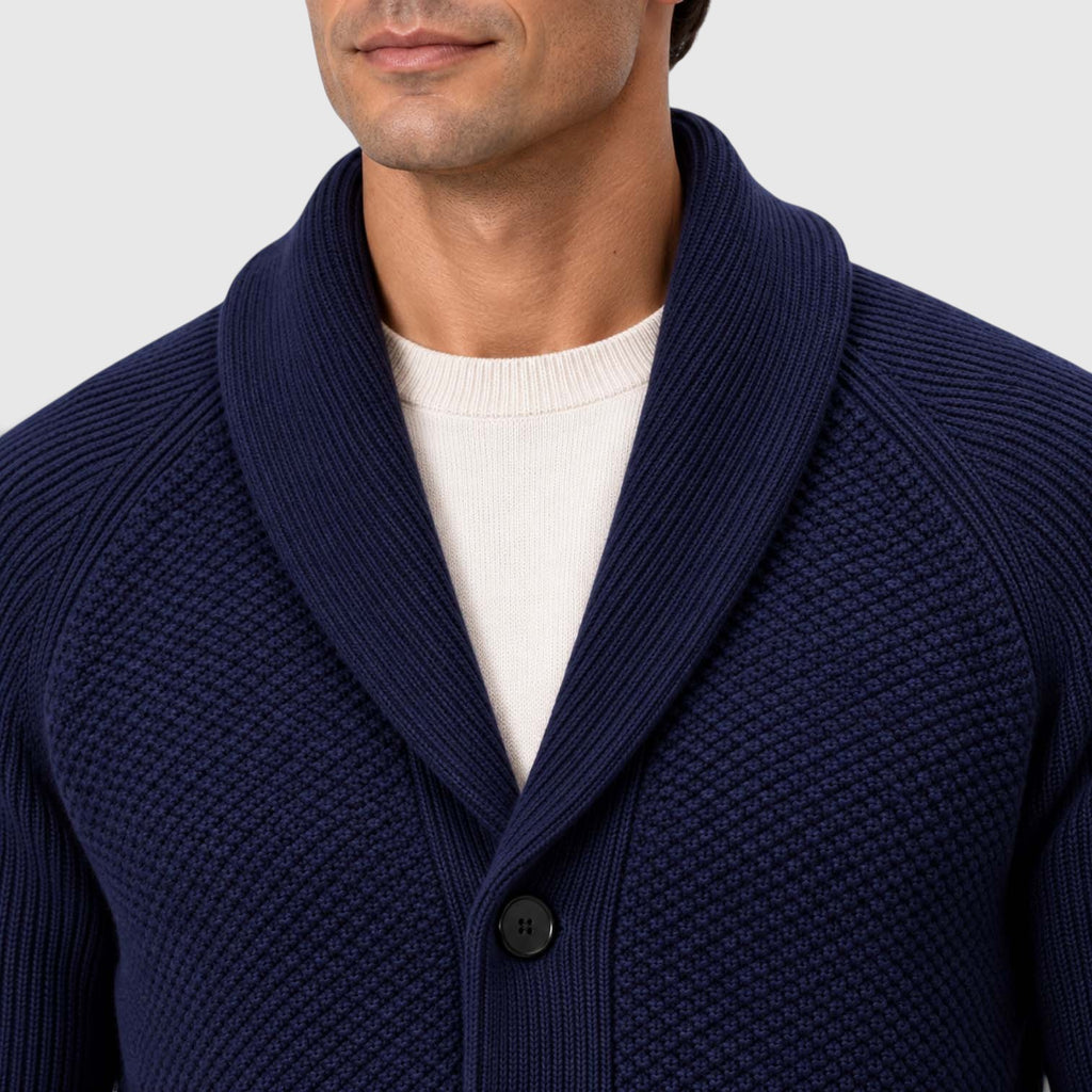 Monvaline | Men's Shawl Collar Cardigan – Open Front Knit with Flap Pockets