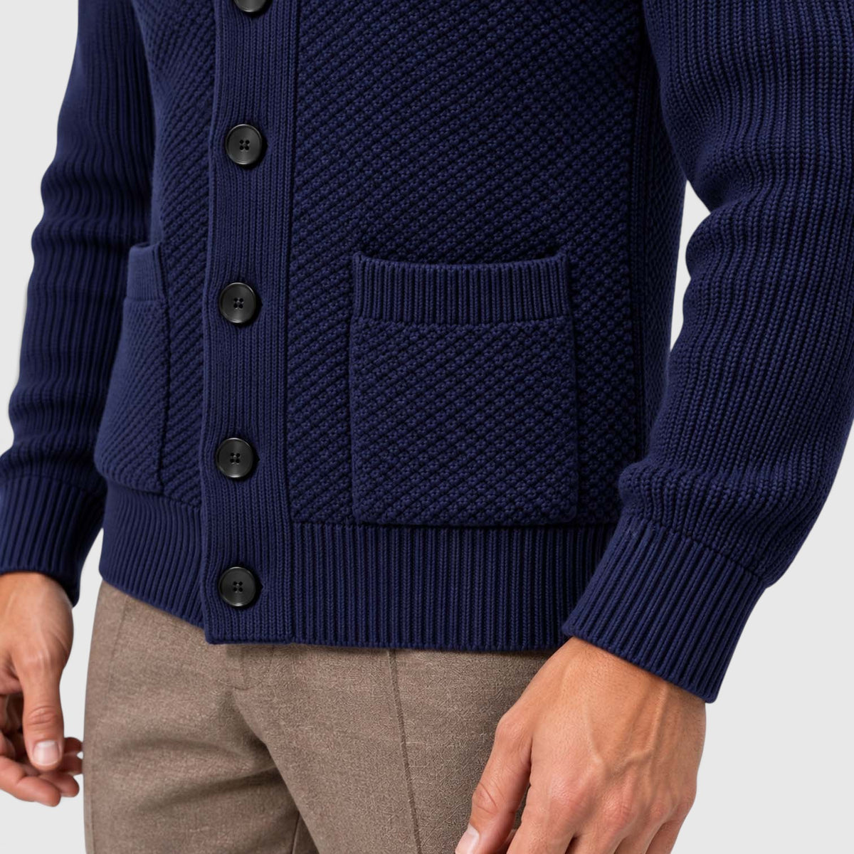 Monvaline | Men's Shawl Collar Cardigan – Open Front Knit with Flap Pockets