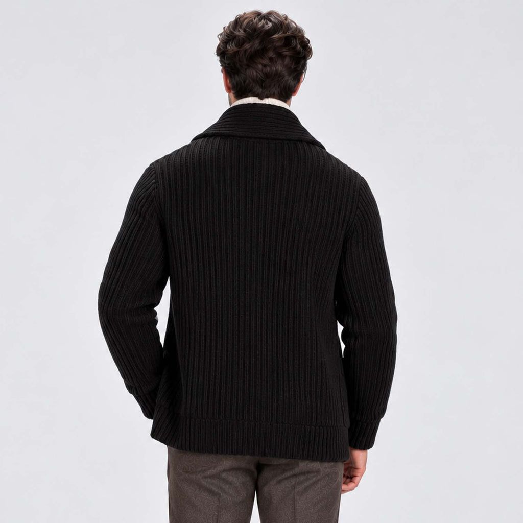 Monvaline | Men's Shawl Collar Ribbed Knit Button Cardigan
