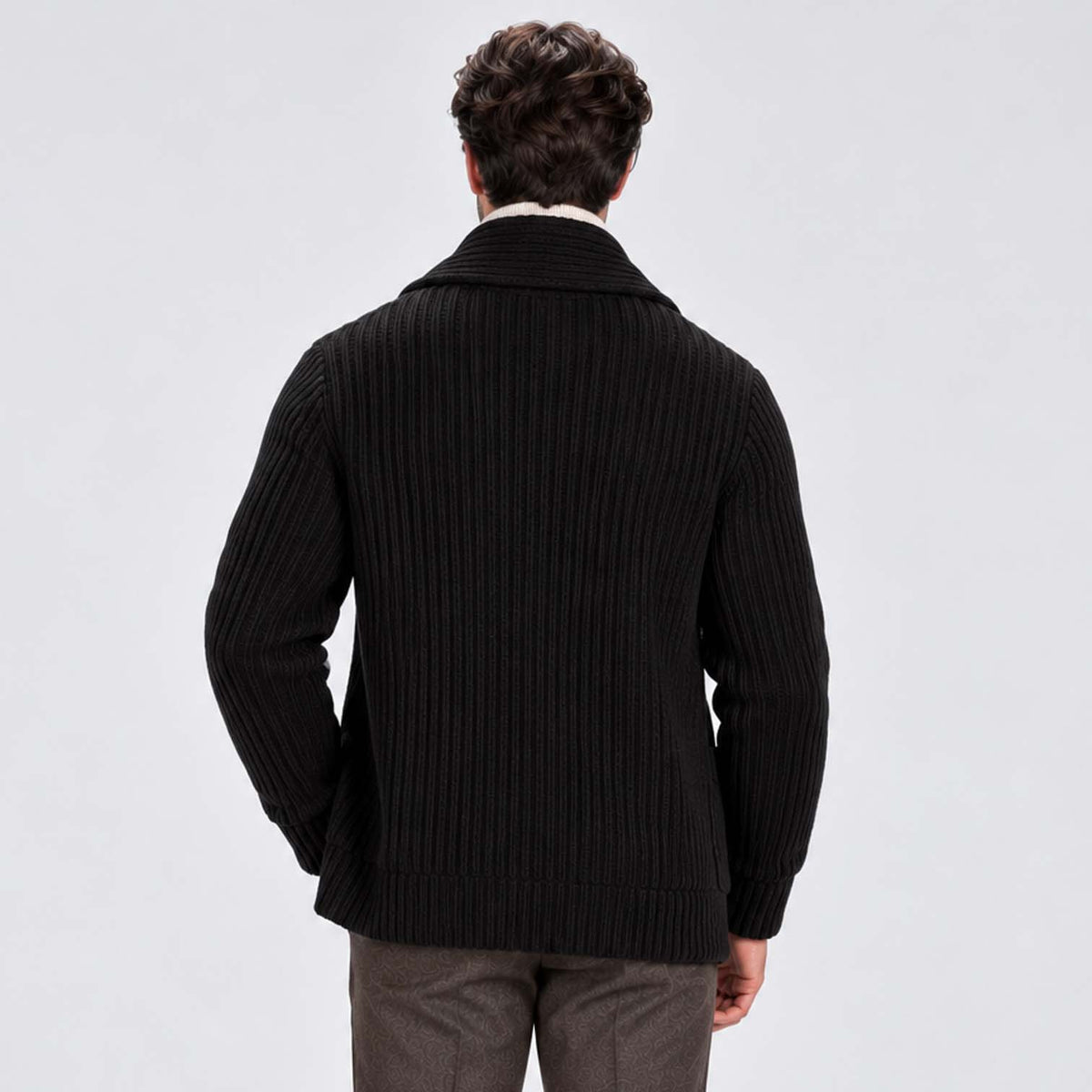 Monvaline | Men's Shawl Collar Ribbed Knit Button Cardigan