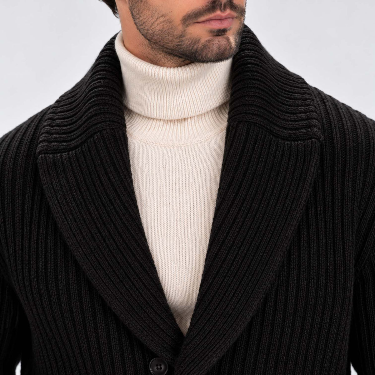 Monvaline | Men's Shawl Collar Ribbed Knit Button Cardigan