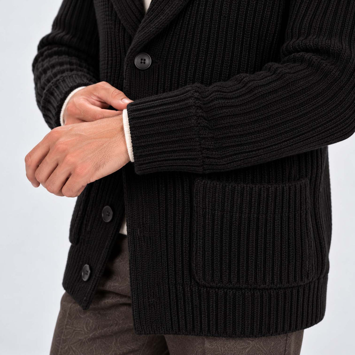 Monvaline | Men's Shawl Collar Ribbed Knit Button Cardigan
