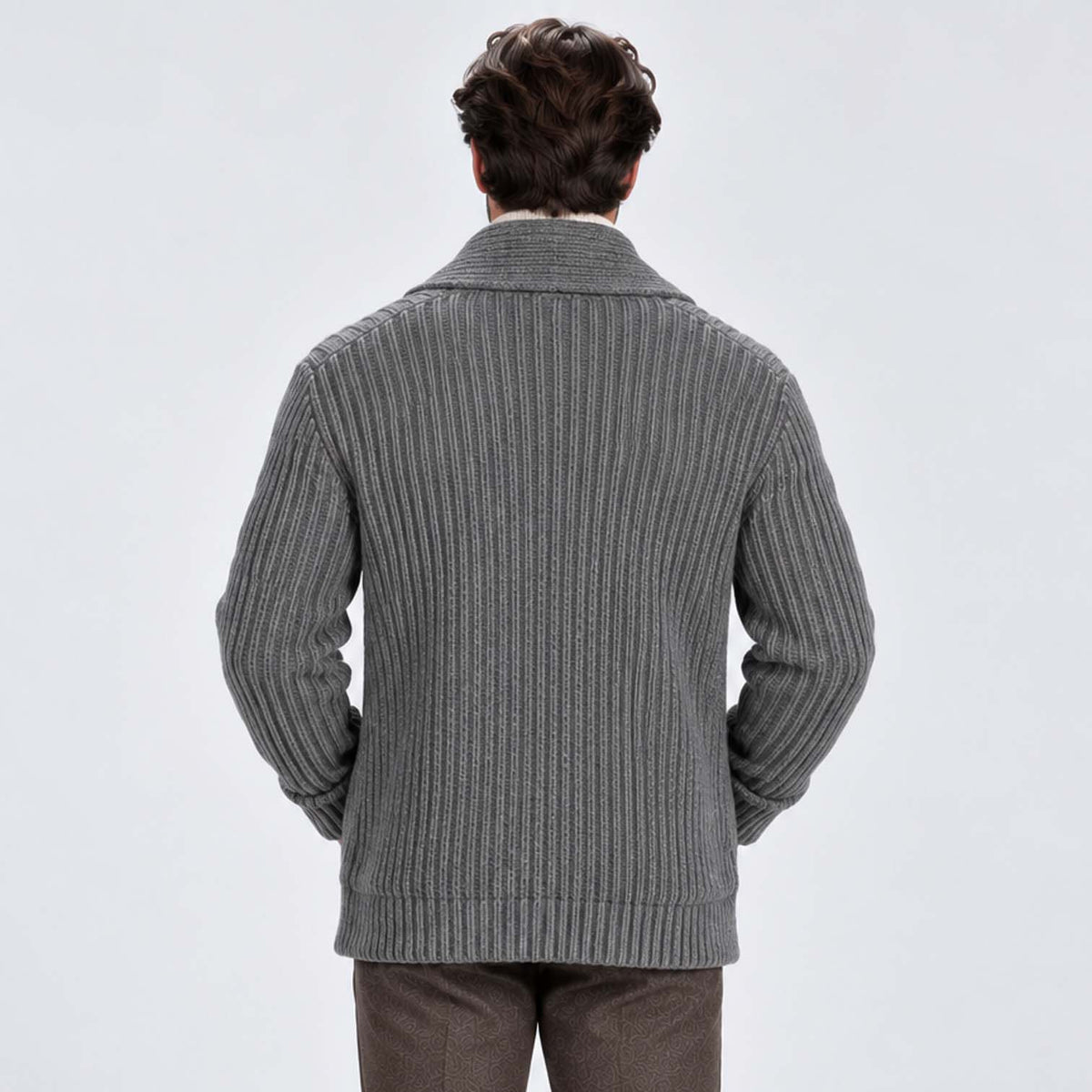 Monvaline | Men's Shawl Collar Ribbed Knit Button Cardigan