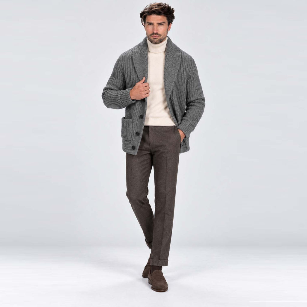 Monvaline | Men's Shawl Collar Ribbed Knit Button Cardigan