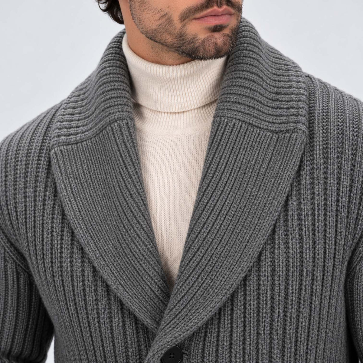Monvaline | Men's Shawl Collar Ribbed Knit Button Cardigan