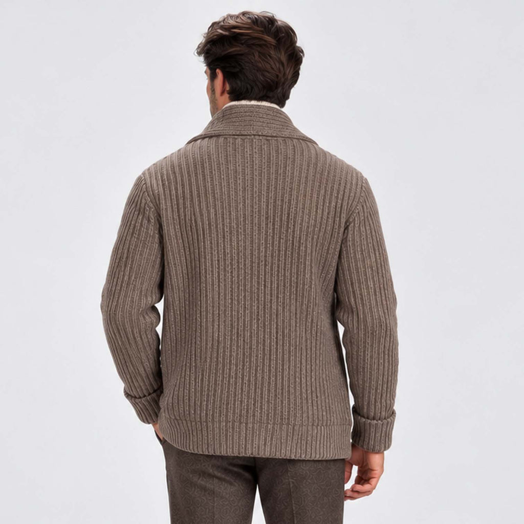 Monvaline | Men's Shawl Collar Ribbed Knit Button Cardigan