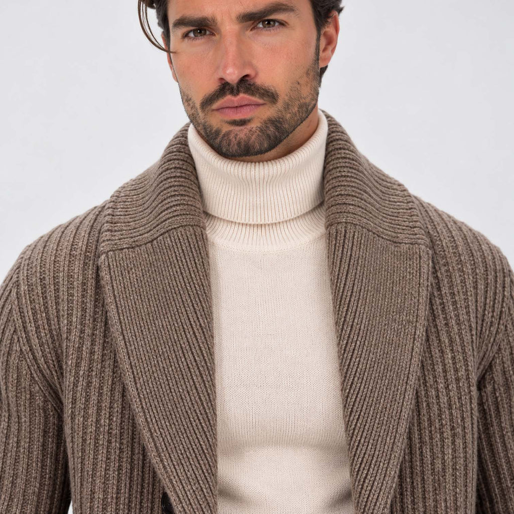 Monvaline | Men's Shawl Collar Ribbed Knit Button Cardigan