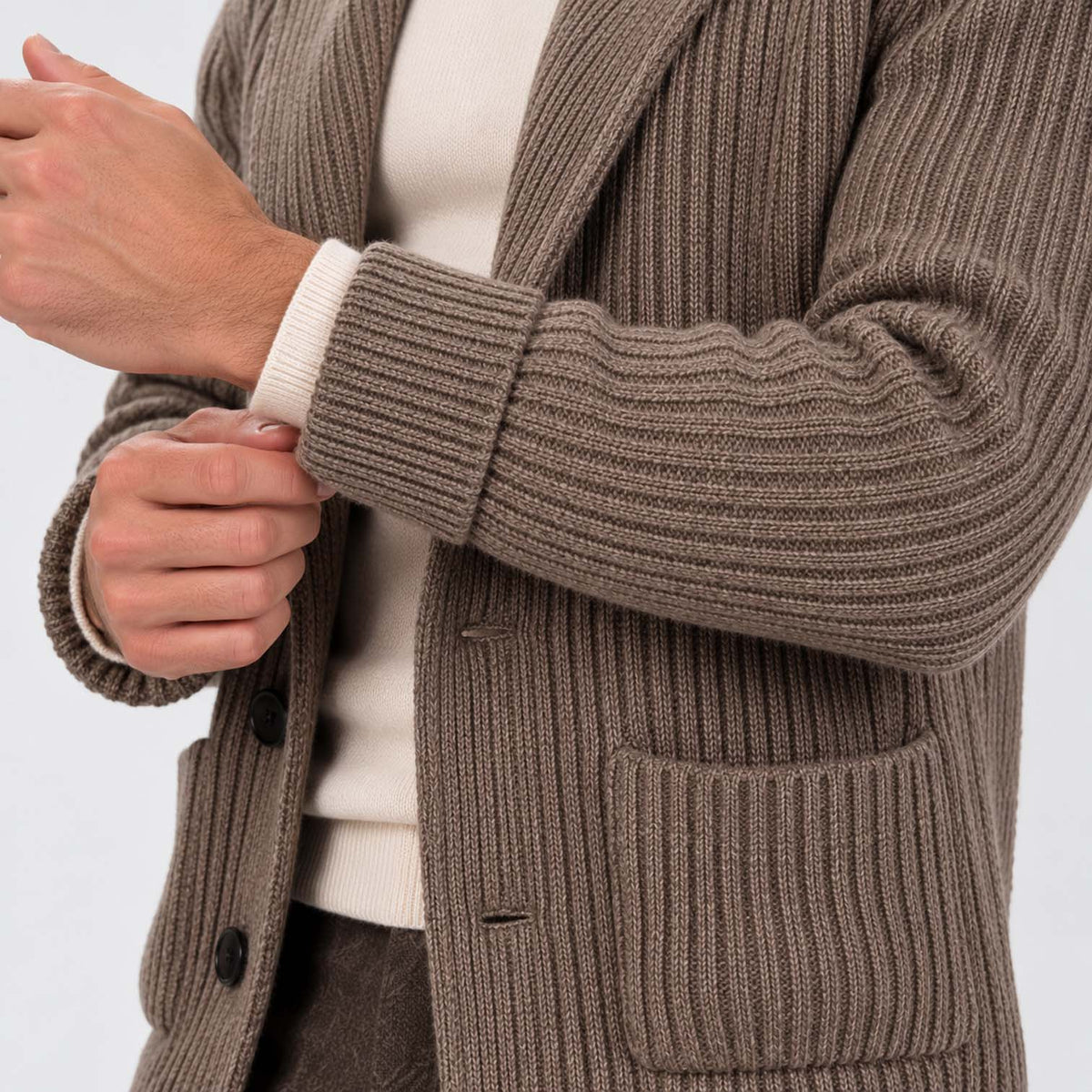Monvaline | Men's Shawl Collar Ribbed Knit Button Cardigan