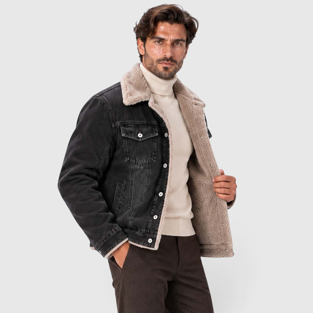 Monvaline | Men's Sherpa Lined Denim Jacket - Warm Trucker Jacket