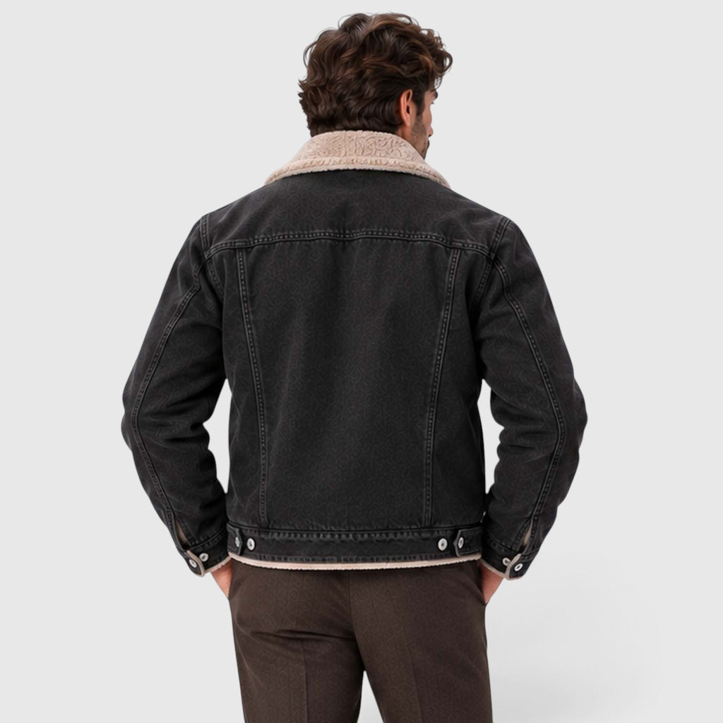 Monvaline | Men's Sherpa Lined Denim Jacket - Warm Trucker Jacket