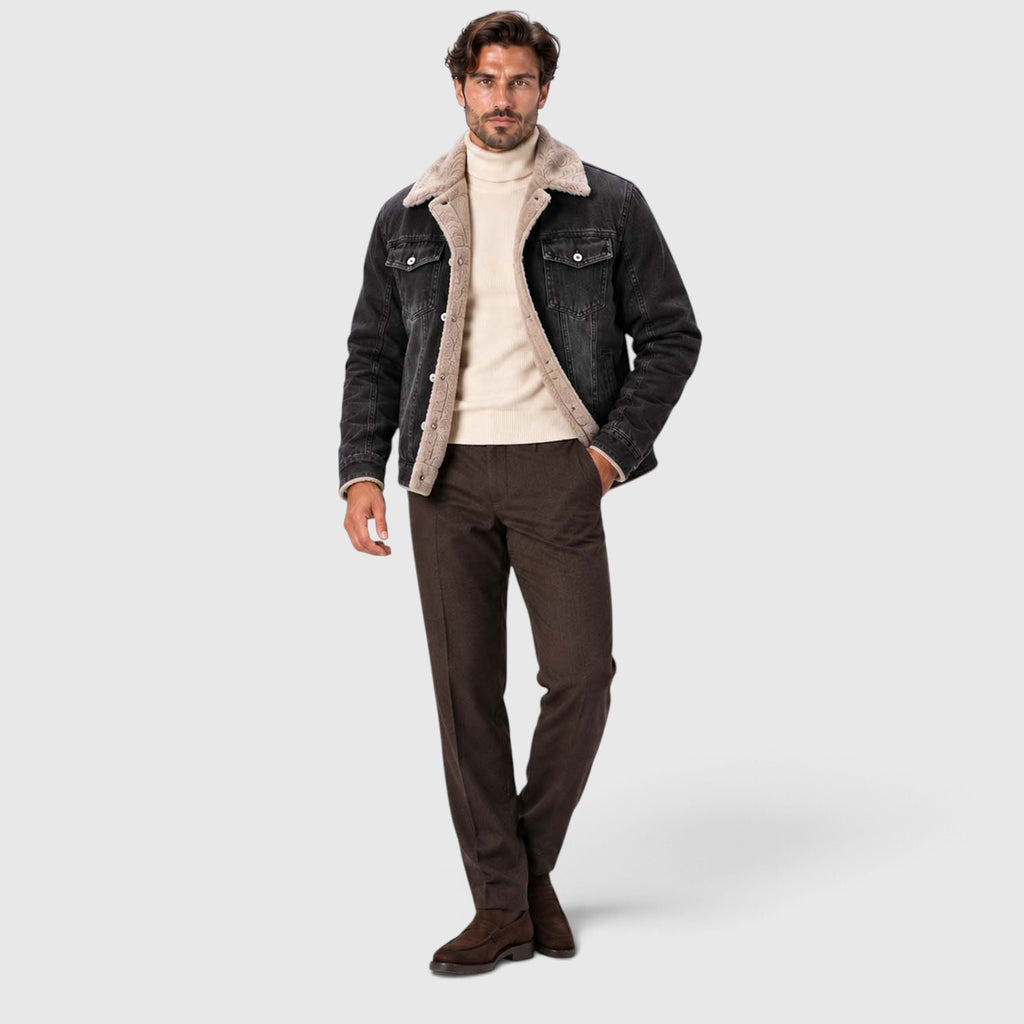 Monvaline | Men's Sherpa Lined Denim Jacket - Warm Trucker Jacket