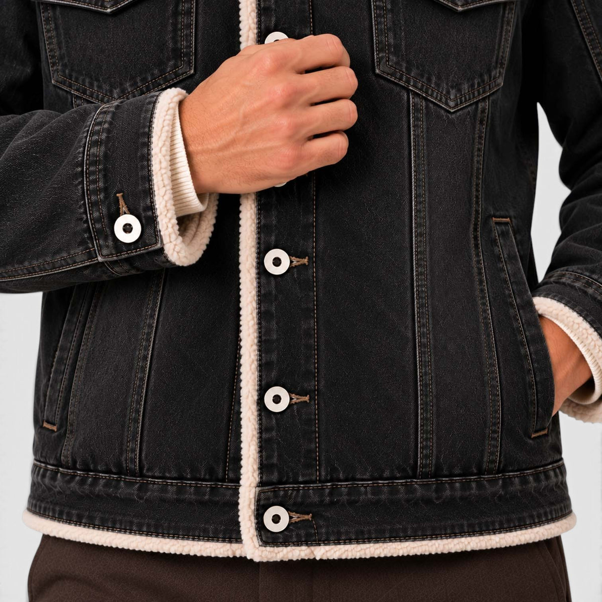 Monvaline | Men's Sherpa Lined Denim Jacket - Warm Trucker Jacket