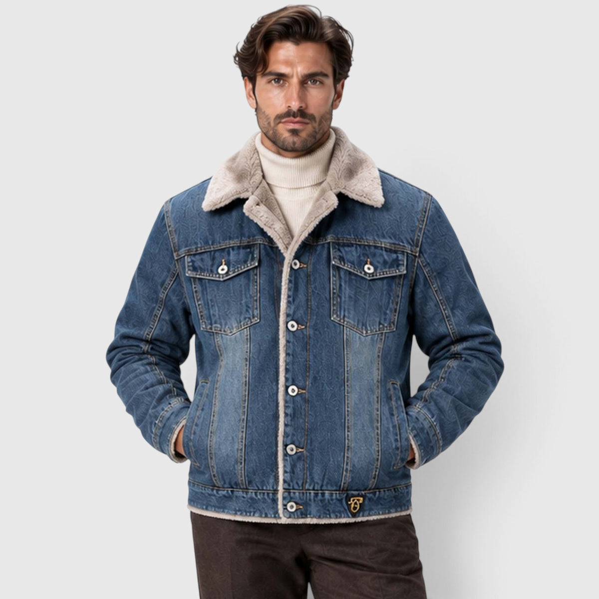 Monvaline | Men's Sherpa Lined Denim Jacket - Warm Trucker Jacket