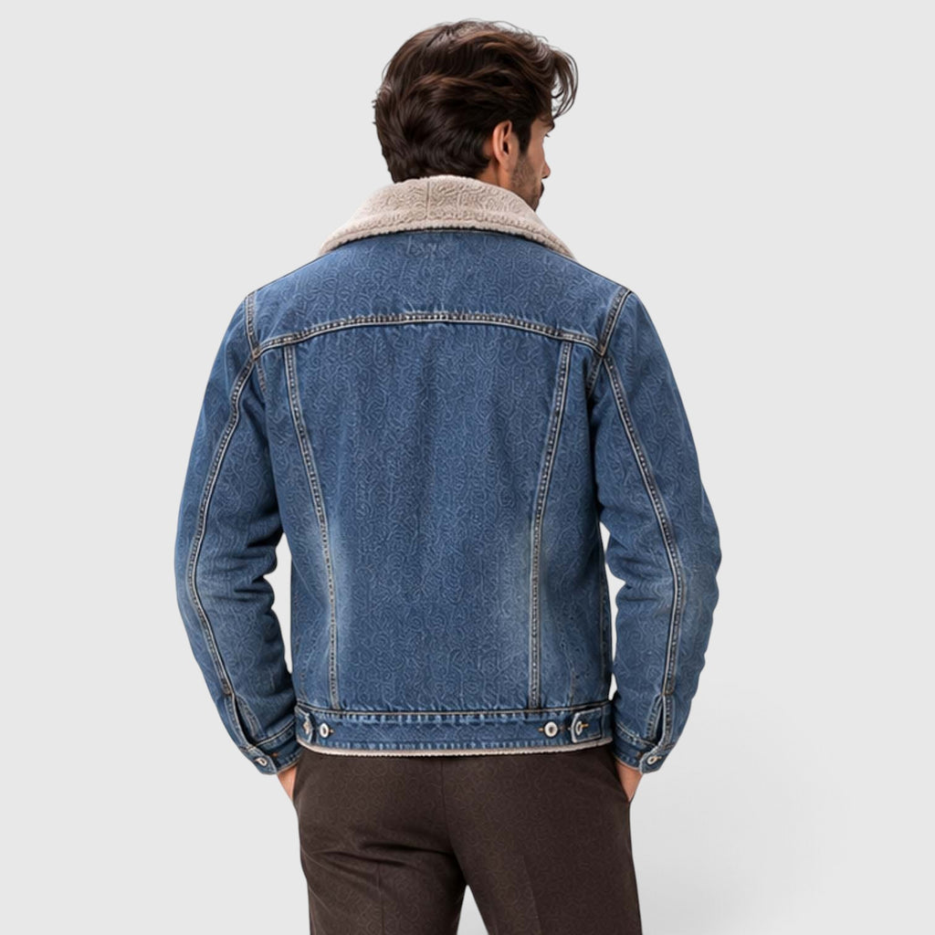 Monvaline | Men's Sherpa Lined Denim Jacket - Warm Trucker Jacket
