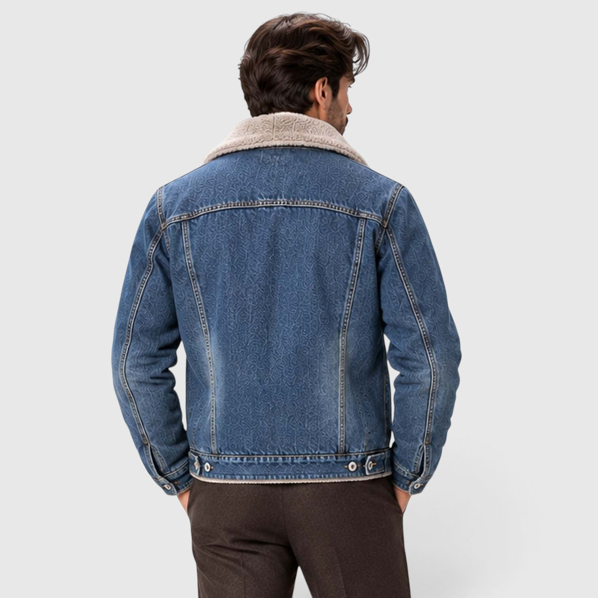 Monvaline | Men's Sherpa Lined Denim Jacket - Warm Trucker Jacket