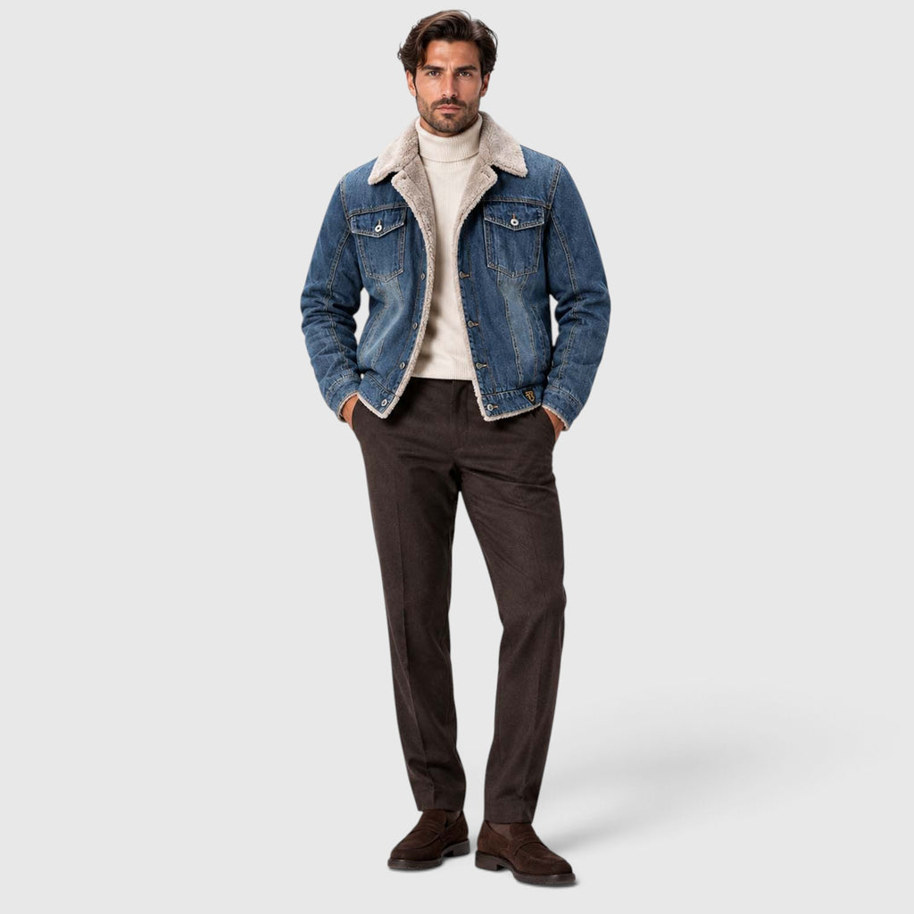 Monvaline | Men's Sherpa Lined Denim Jacket - Warm Trucker Jacket