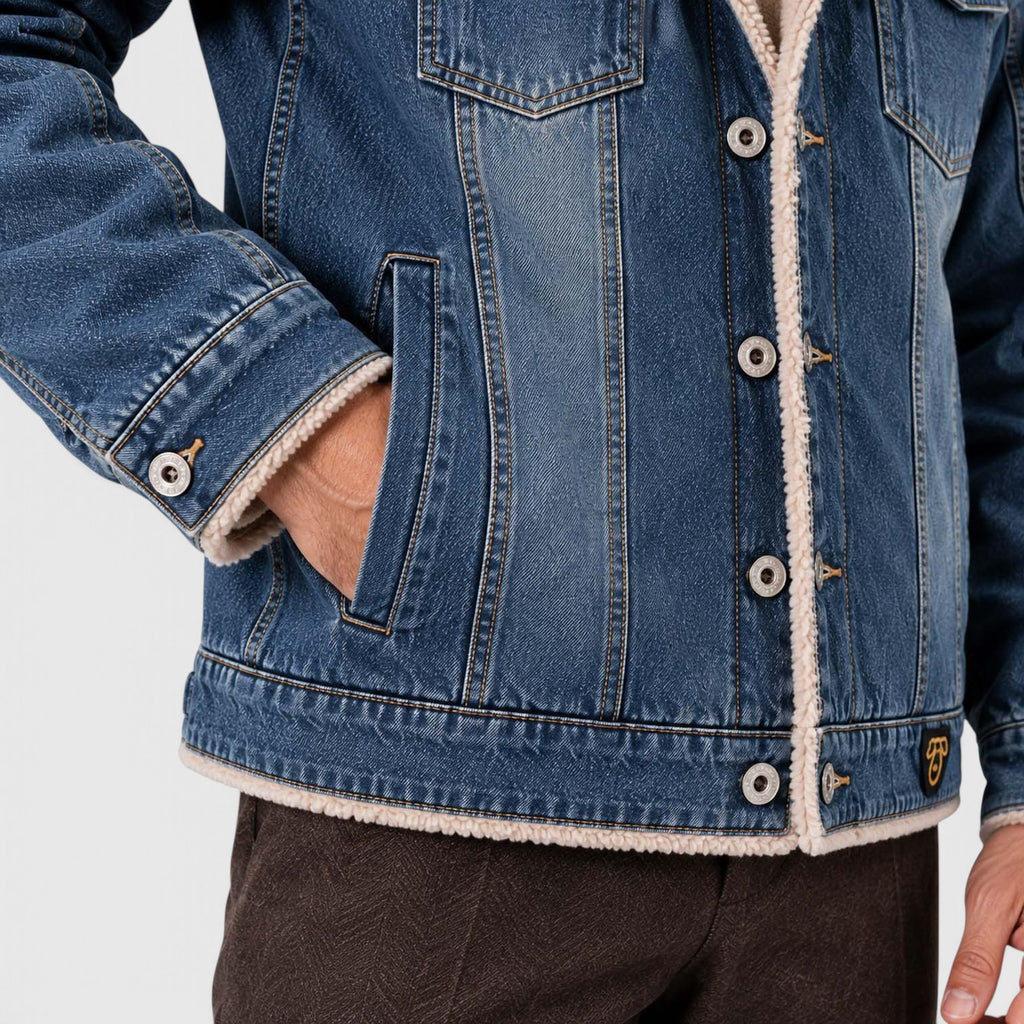 Monvaline | Men's Sherpa Lined Denim Jacket - Warm Trucker Jacket