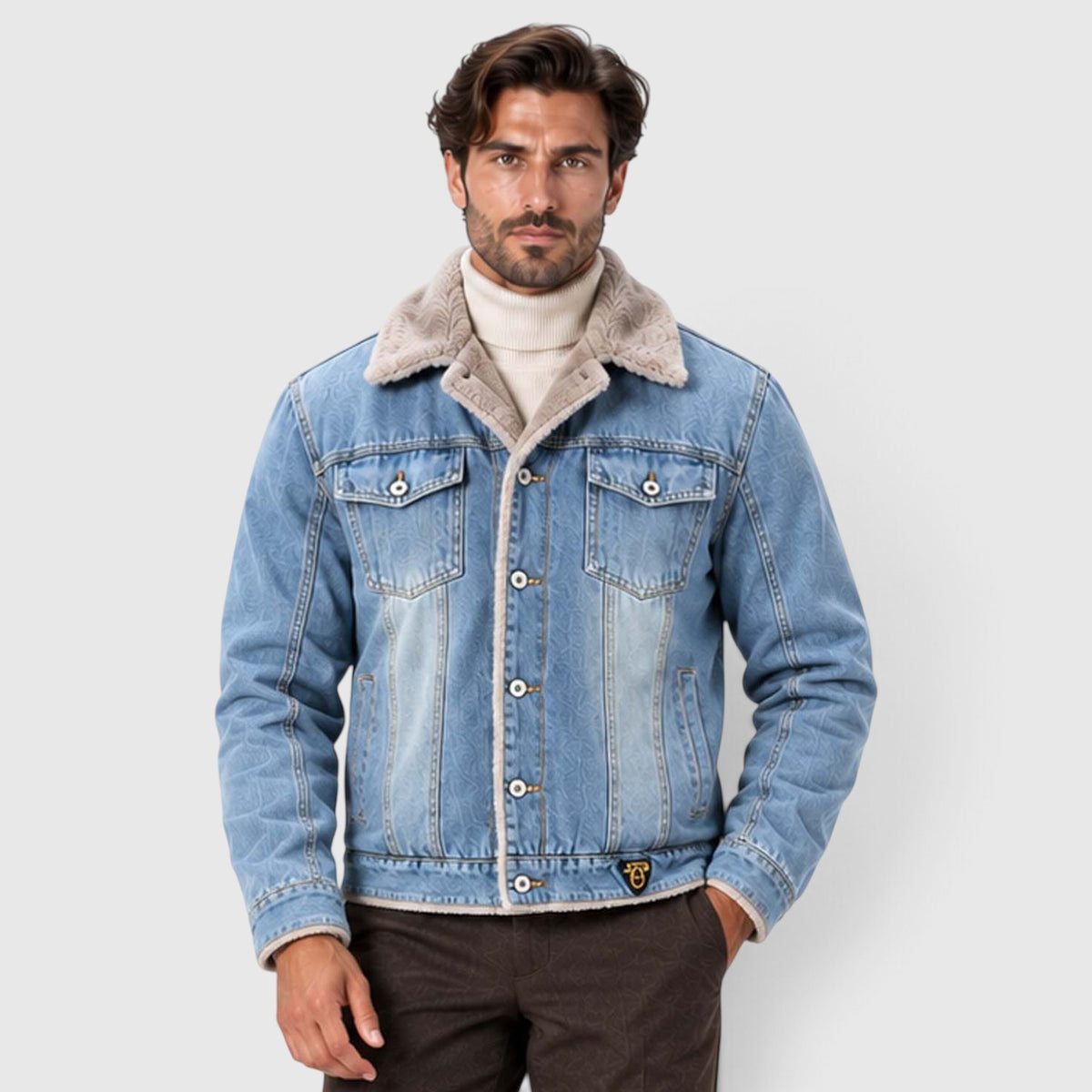 Monvaline | Men's Sherpa Lined Denim Jacket - Warm Trucker Jacket