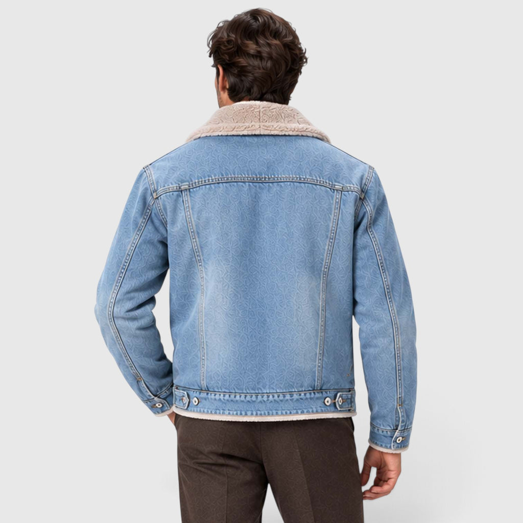 Monvaline | Men's Sherpa Lined Denim Jacket - Warm Trucker Jacket