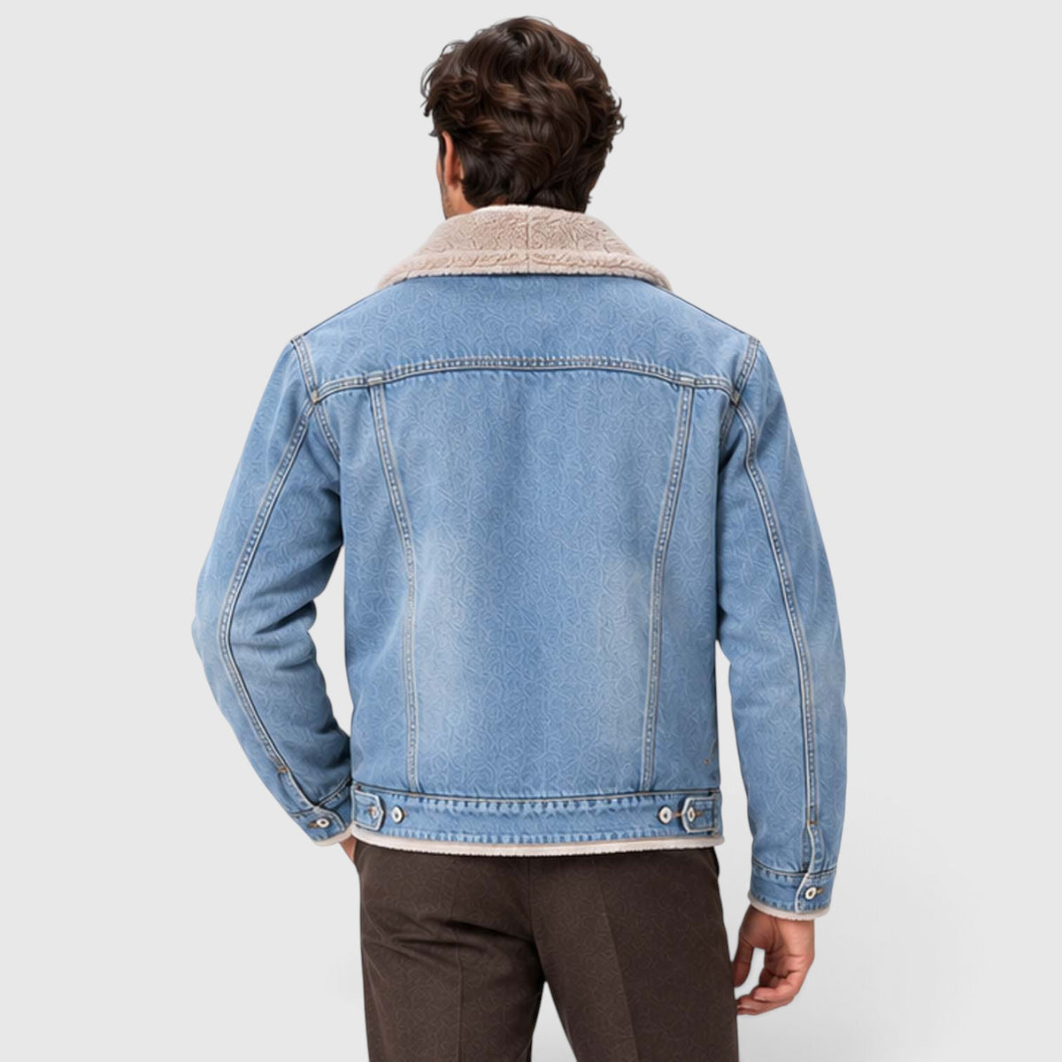 Monvaline | Men's Sherpa Lined Denim Jacket - Warm Trucker Jacket