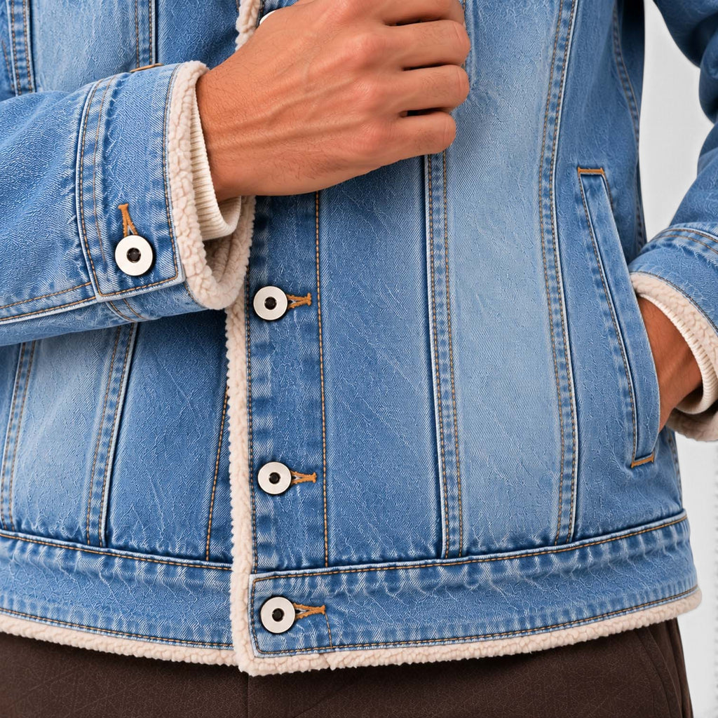 Monvaline | Men's Sherpa Lined Denim Jacket - Warm Trucker Jacket