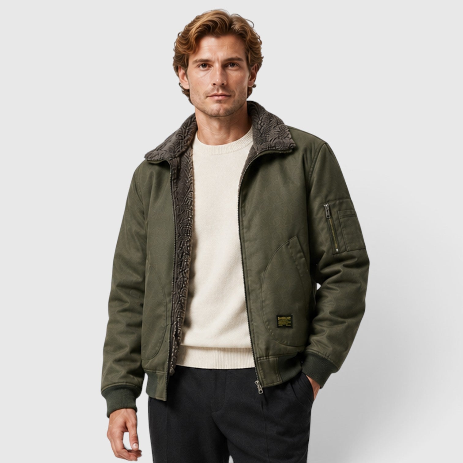 Monvaline | Men's Sherpa Lined Jacket – Warm Zip-Up Casual Jacket