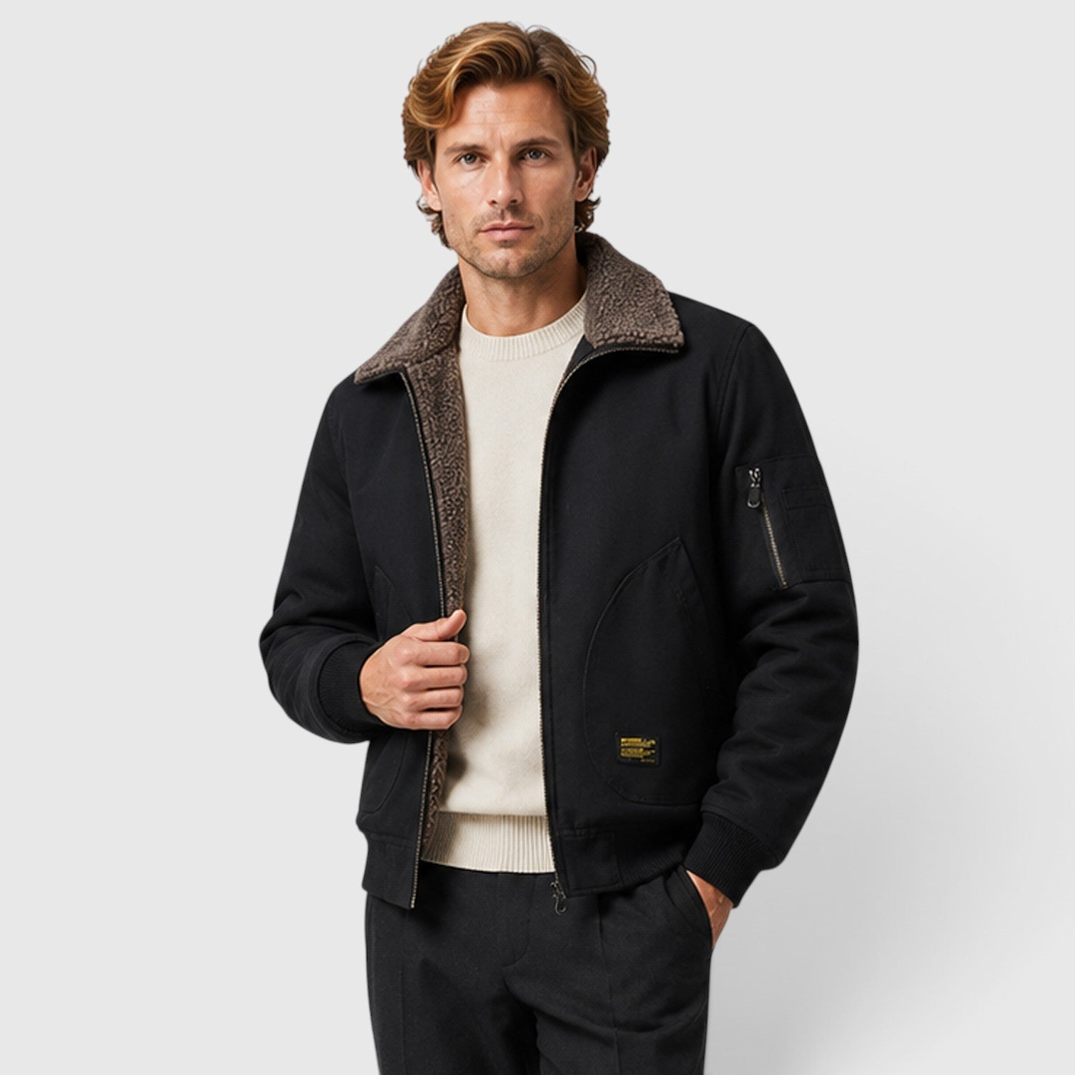 Monvaline | Men's Sherpa Lined Jacket – Warm Zip-Up Casual Jacket