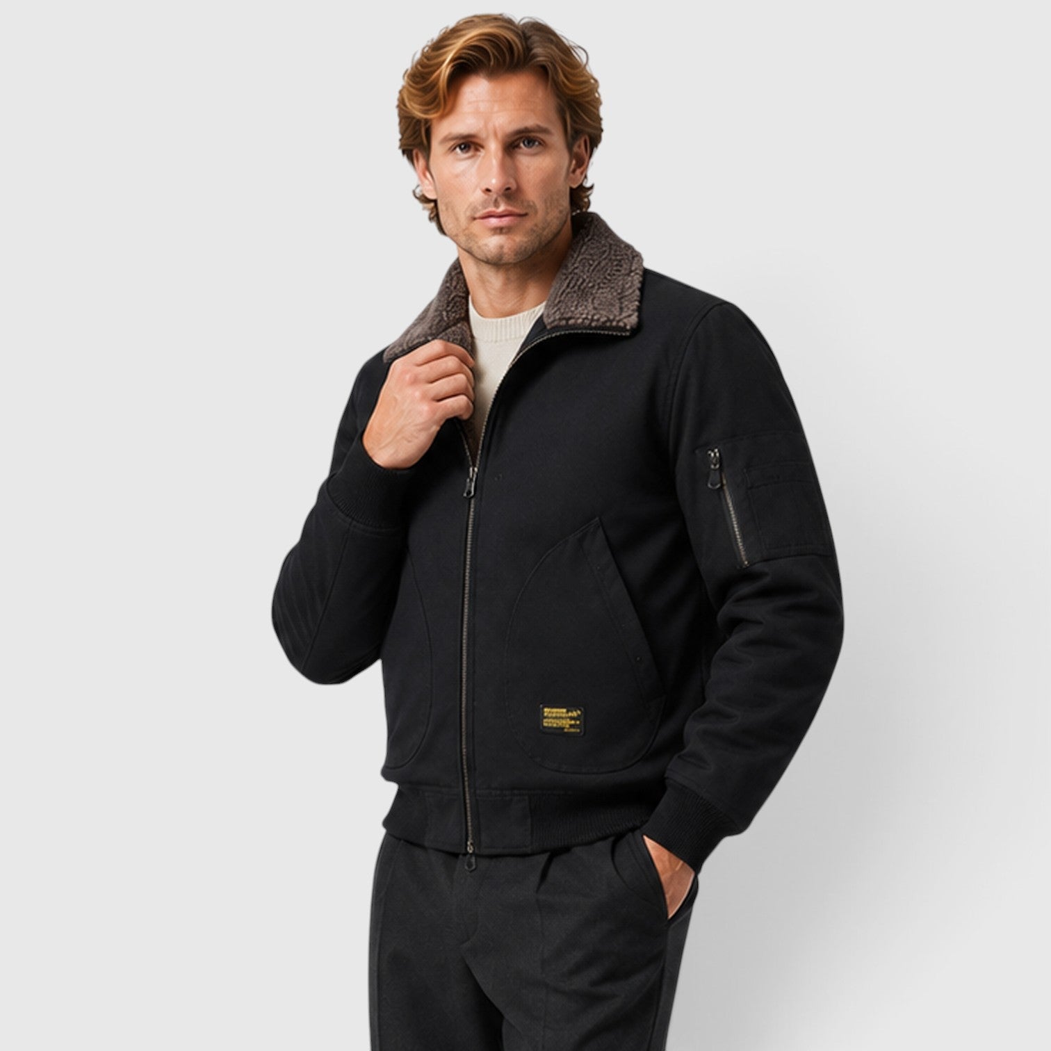 Monvaline | Men's Sherpa Lined Jacket – Warm Zip-Up Casual Jacket