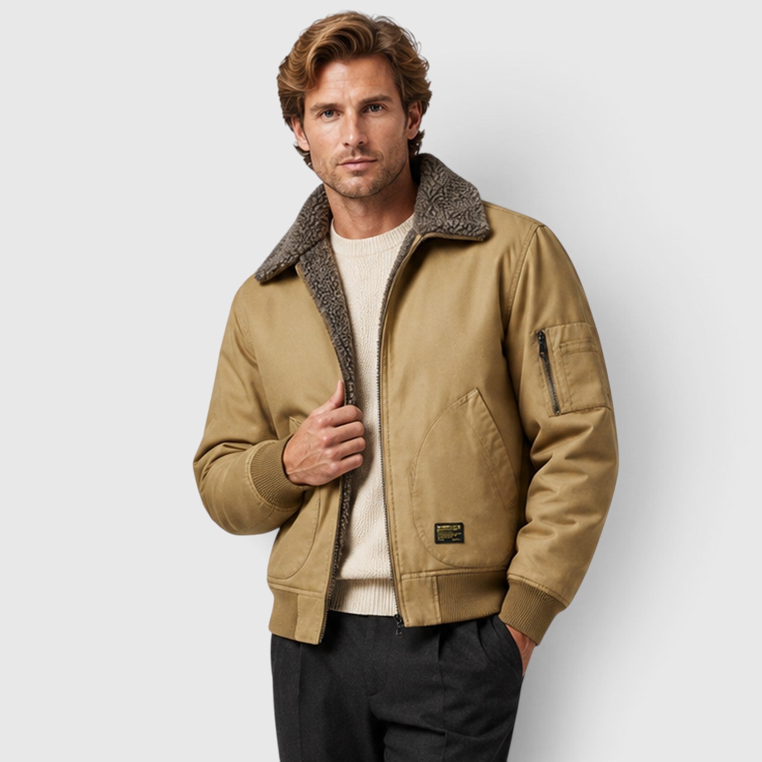 Monvaline | Men's Sherpa Lined Jacket – Warm Zip-Up Casual Jacket