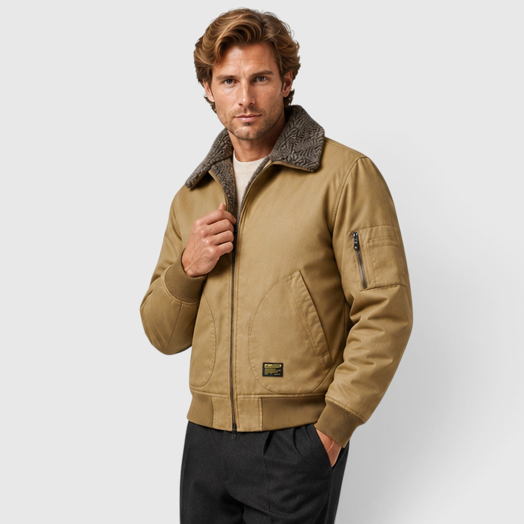 Monvaline | Men's Sherpa Lined Jacket – Warm Zip-Up Casual Jacket