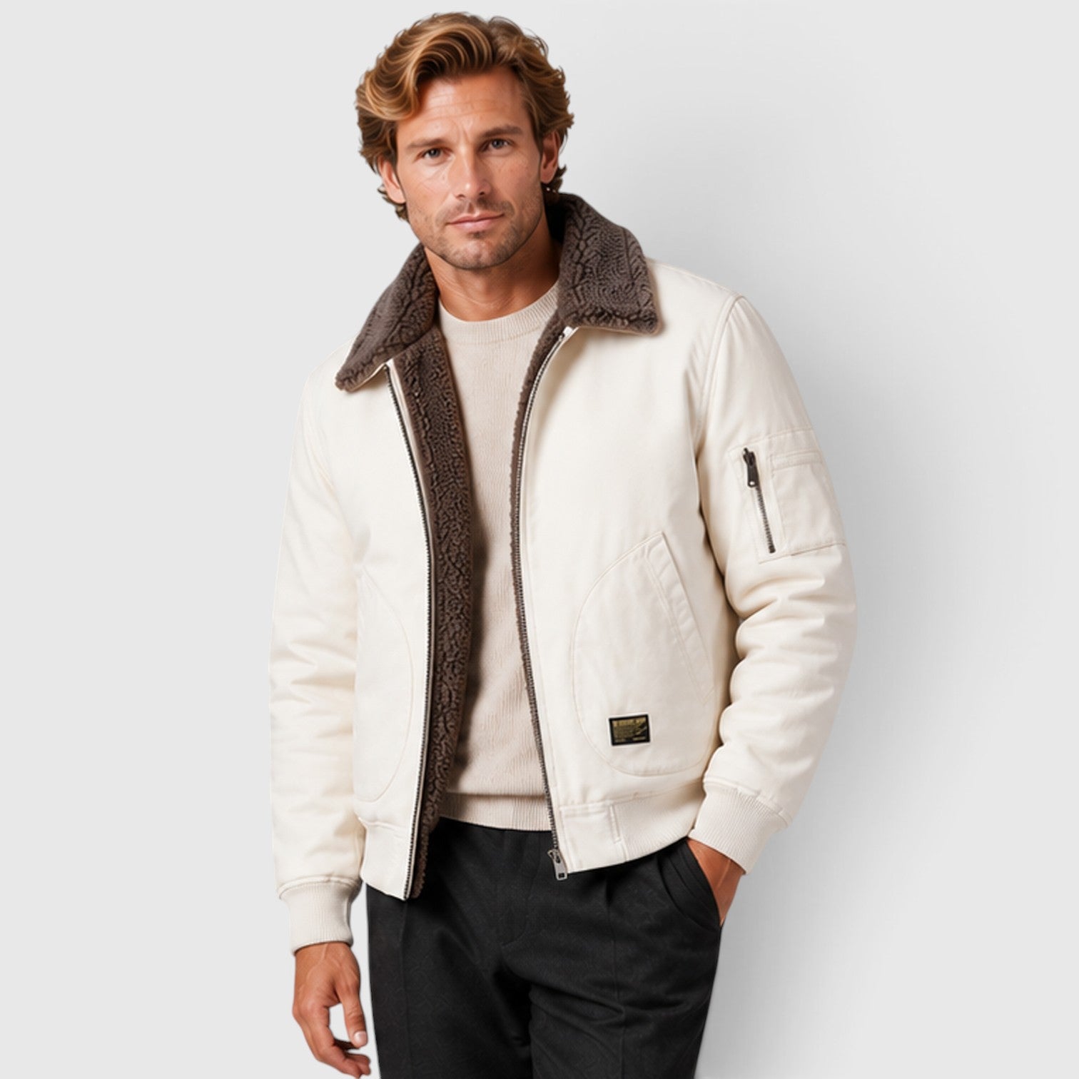 Monvaline | Men's Sherpa Lined Jacket – Warm Zip-Up Casual Jacket