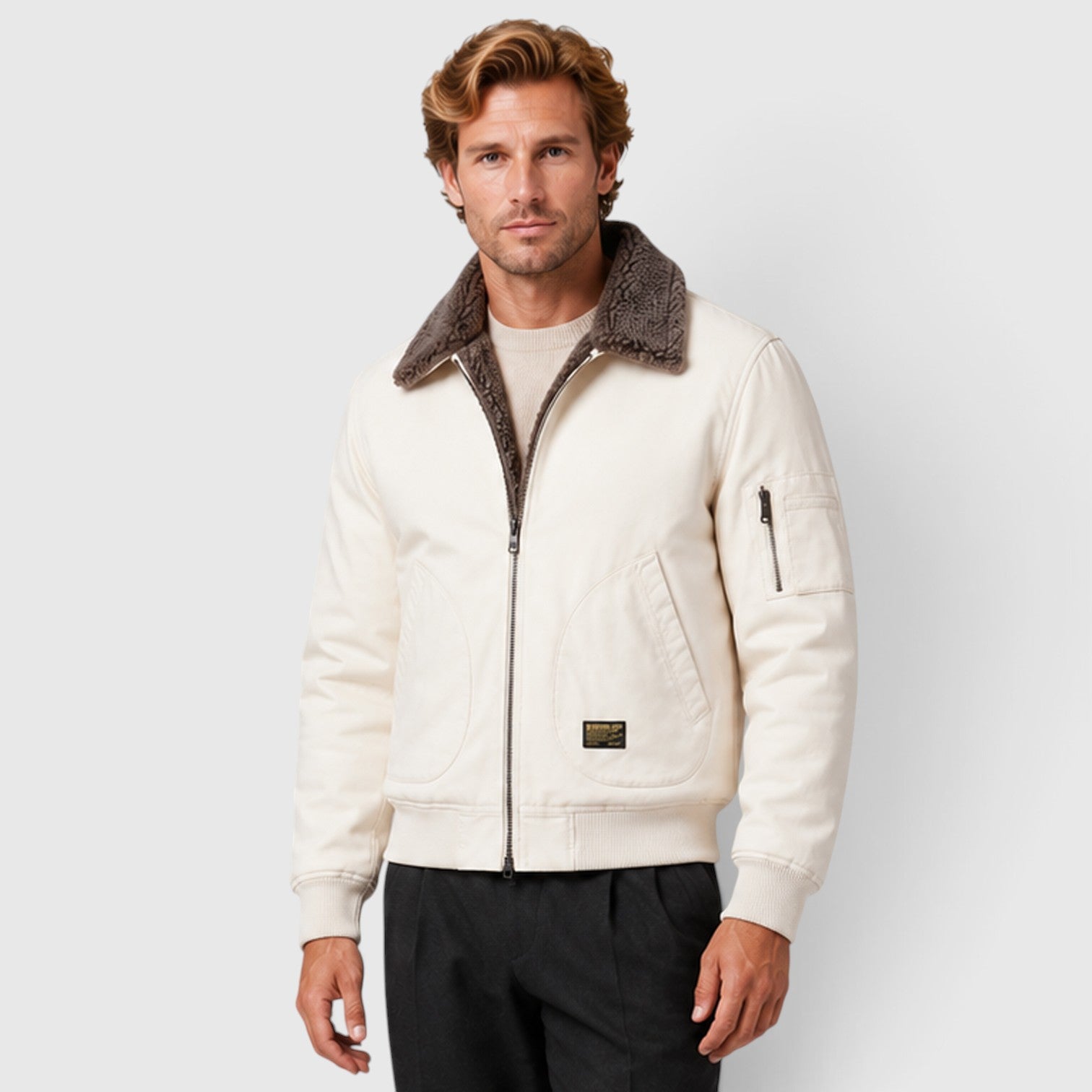 Monvaline | Men's Sherpa Lined Jacket – Warm Zip-Up Casual Jacket