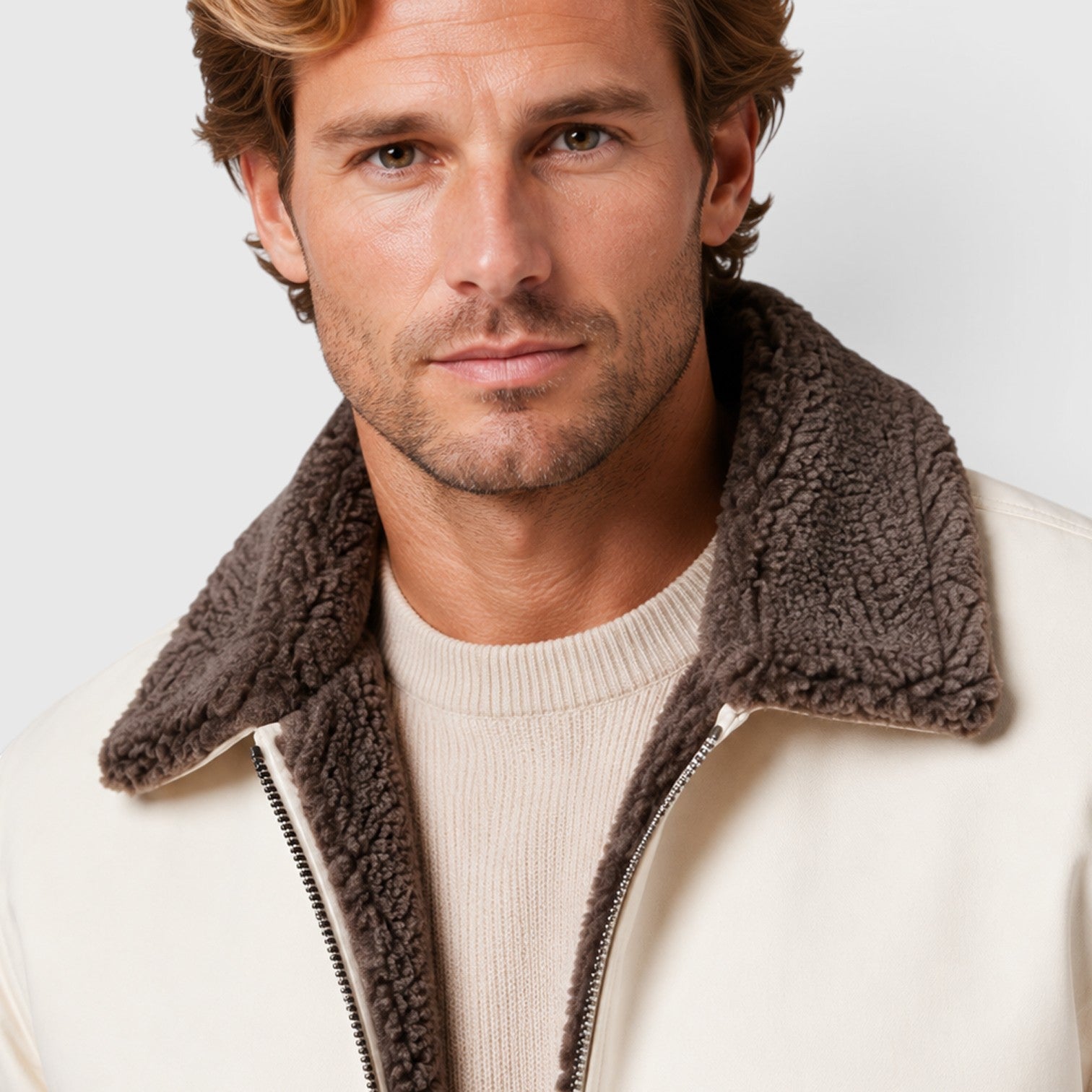 Monvaline | Men's Sherpa Lined Jacket – Warm Zip-Up Casual Jacket