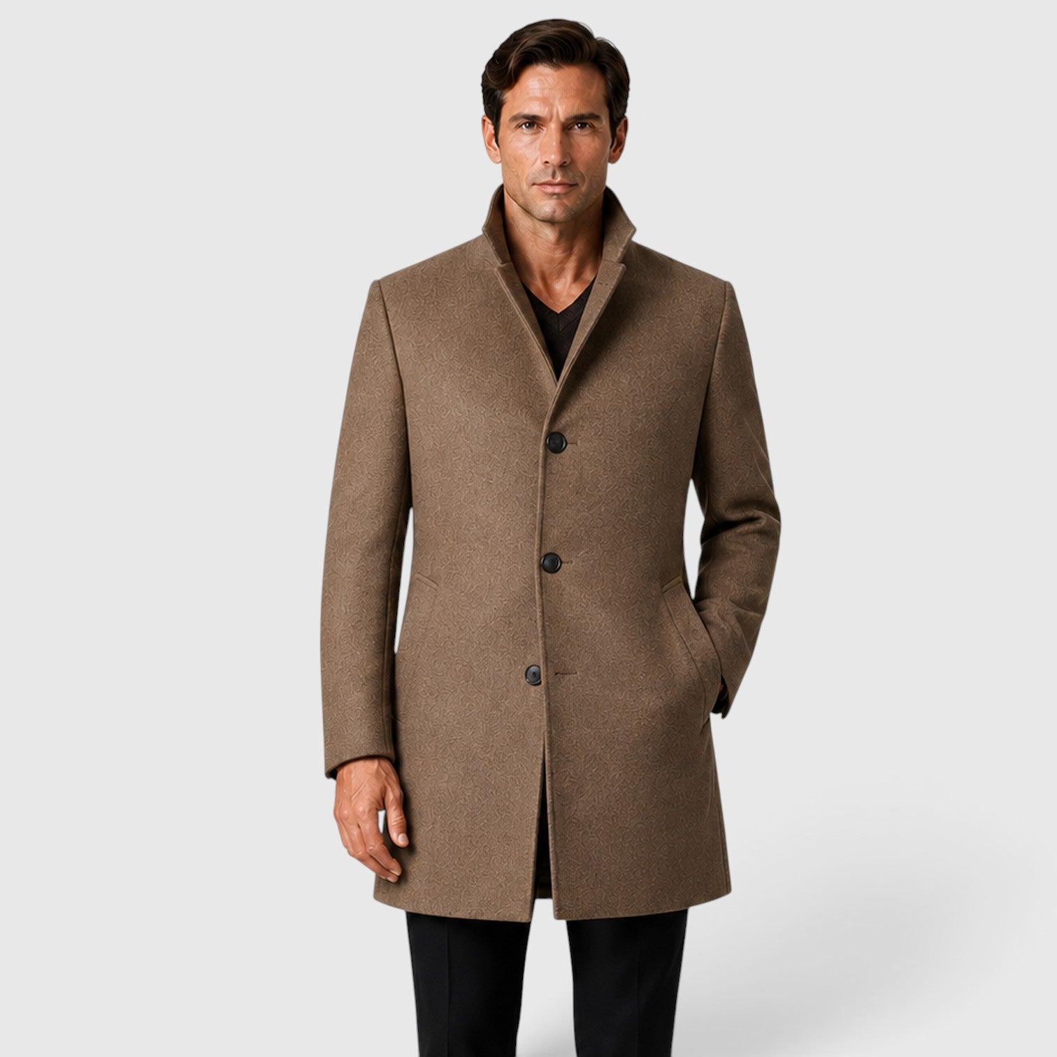 Monvaline | Men's Single-Breasted Stand Collar Woolen Coat Warm Classic Fit