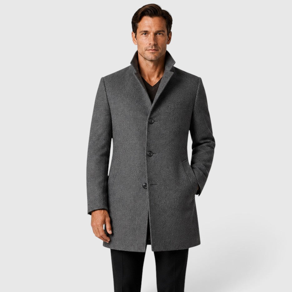 Monvaline | Men's Single-Breasted Stand Collar Woolen Coat Warm Classic Fit