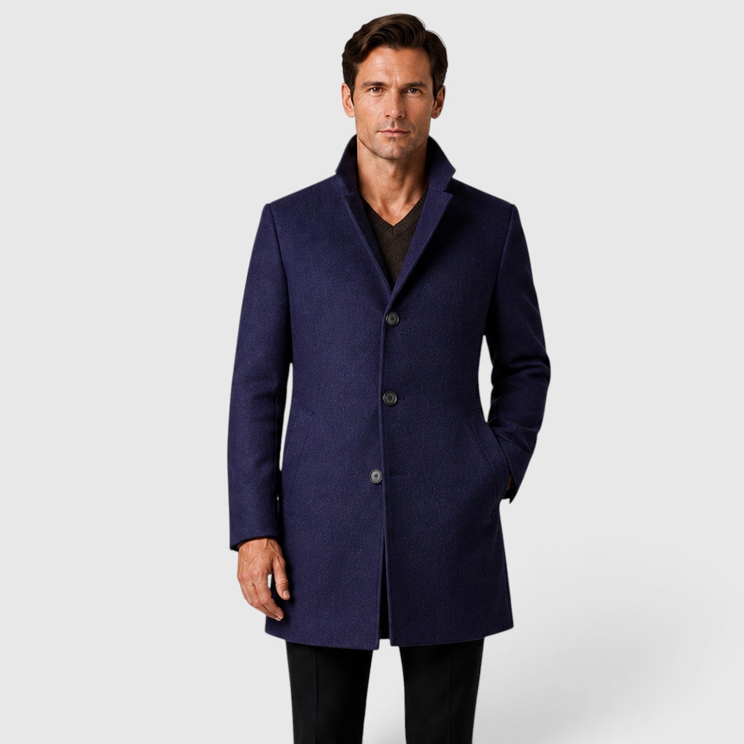 Monvaline | Men's Single-Breasted Stand Collar Woolen Coat Warm Classic Fit