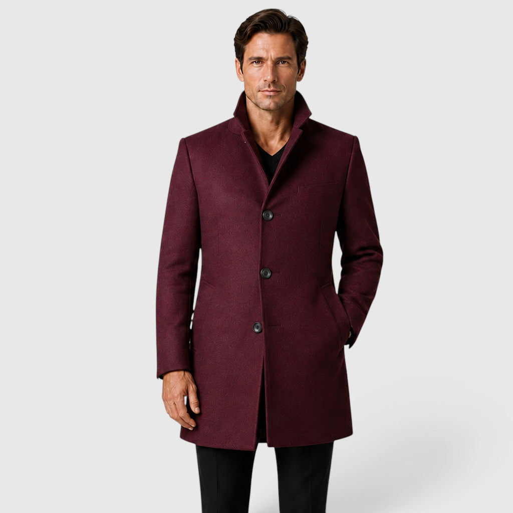 Monvaline | Men's Single-Breasted Stand Collar Woolen Coat Warm Classic Fit