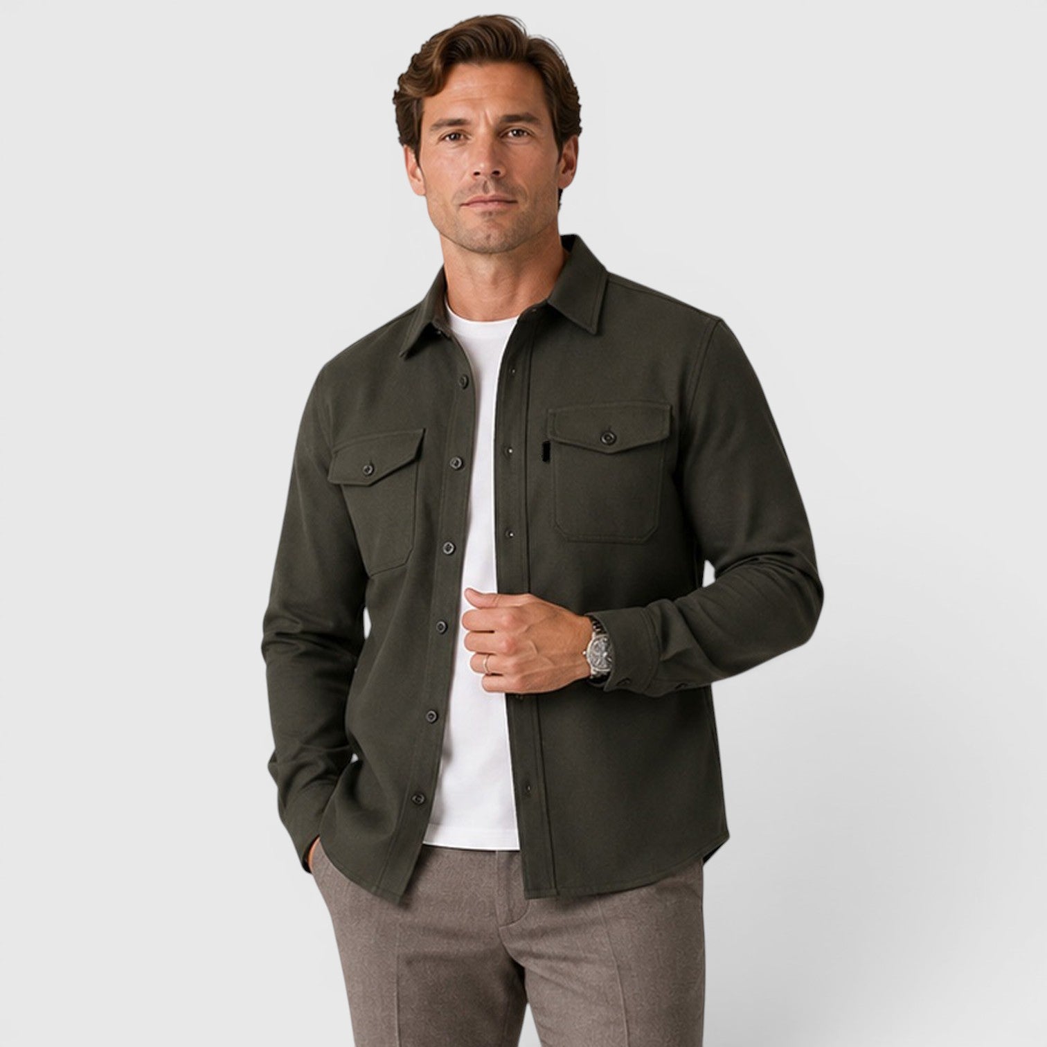 Monvaline | Men's Slim Fit Cotton Overshirt Long Sleeve Casual Wear