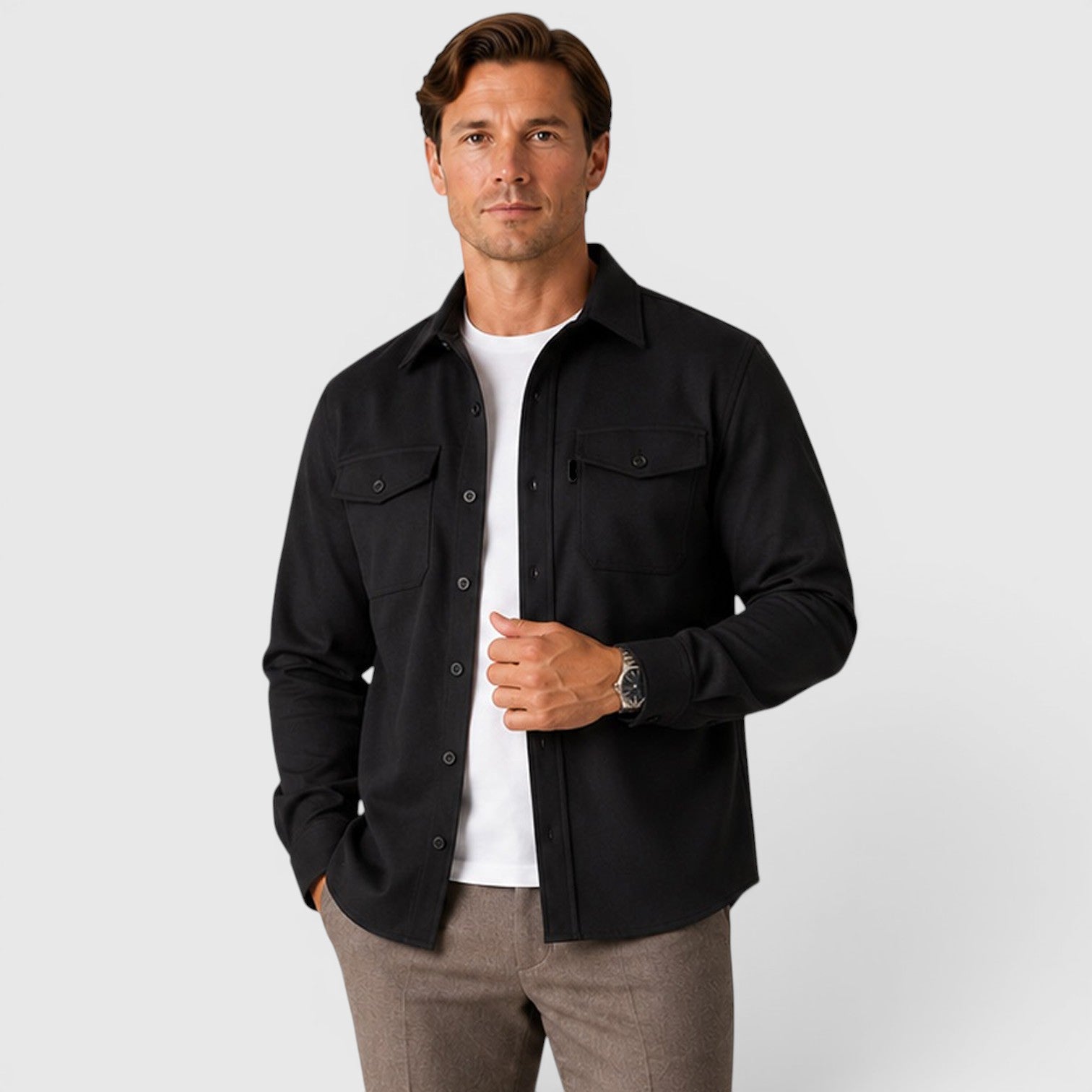 Monvaline | Men's Slim Fit Cotton Overshirt Long Sleeve Casual Wear