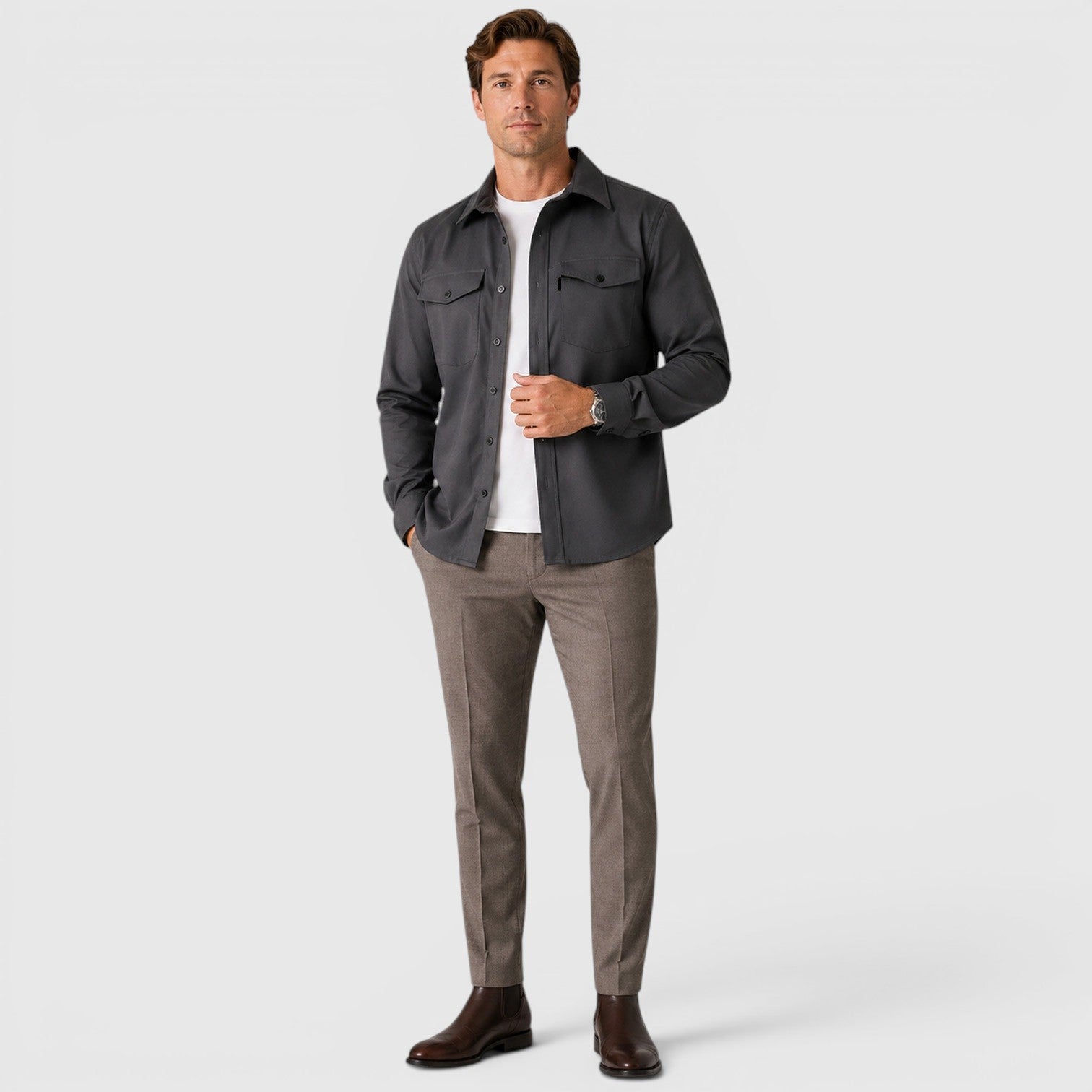 Monvaline | Men's Slim Fit Cotton Overshirt Long Sleeve Casual Wear