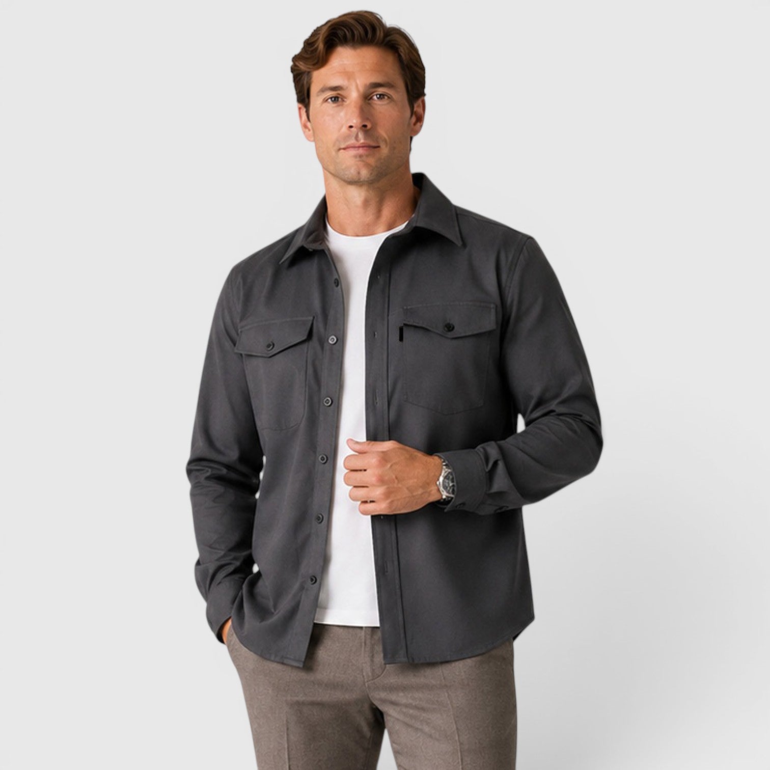 Monvaline | Men's Slim Fit Cotton Overshirt Long Sleeve Casual Wear