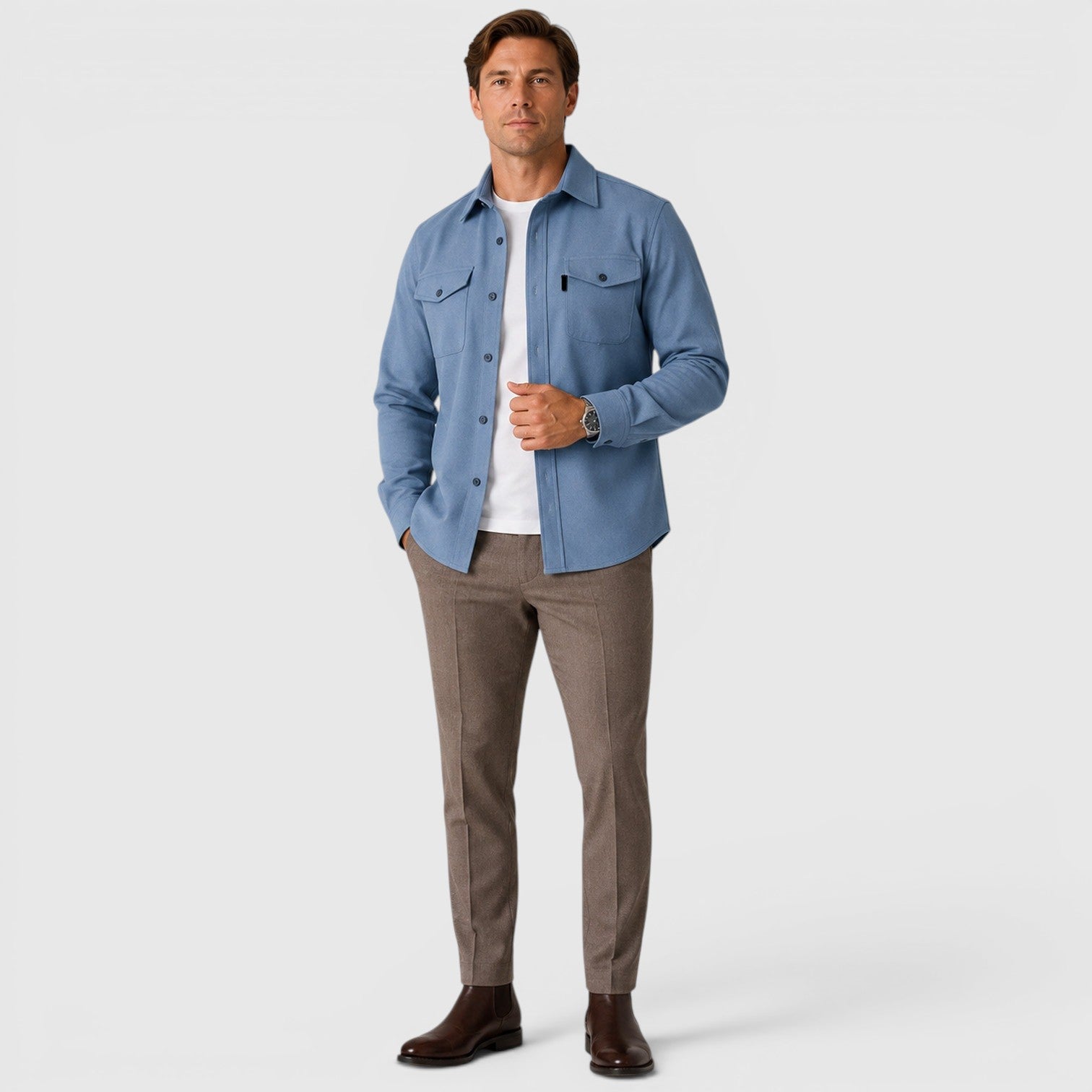Monvaline | Men's Slim Fit Cotton Overshirt Long Sleeve Casual Wear