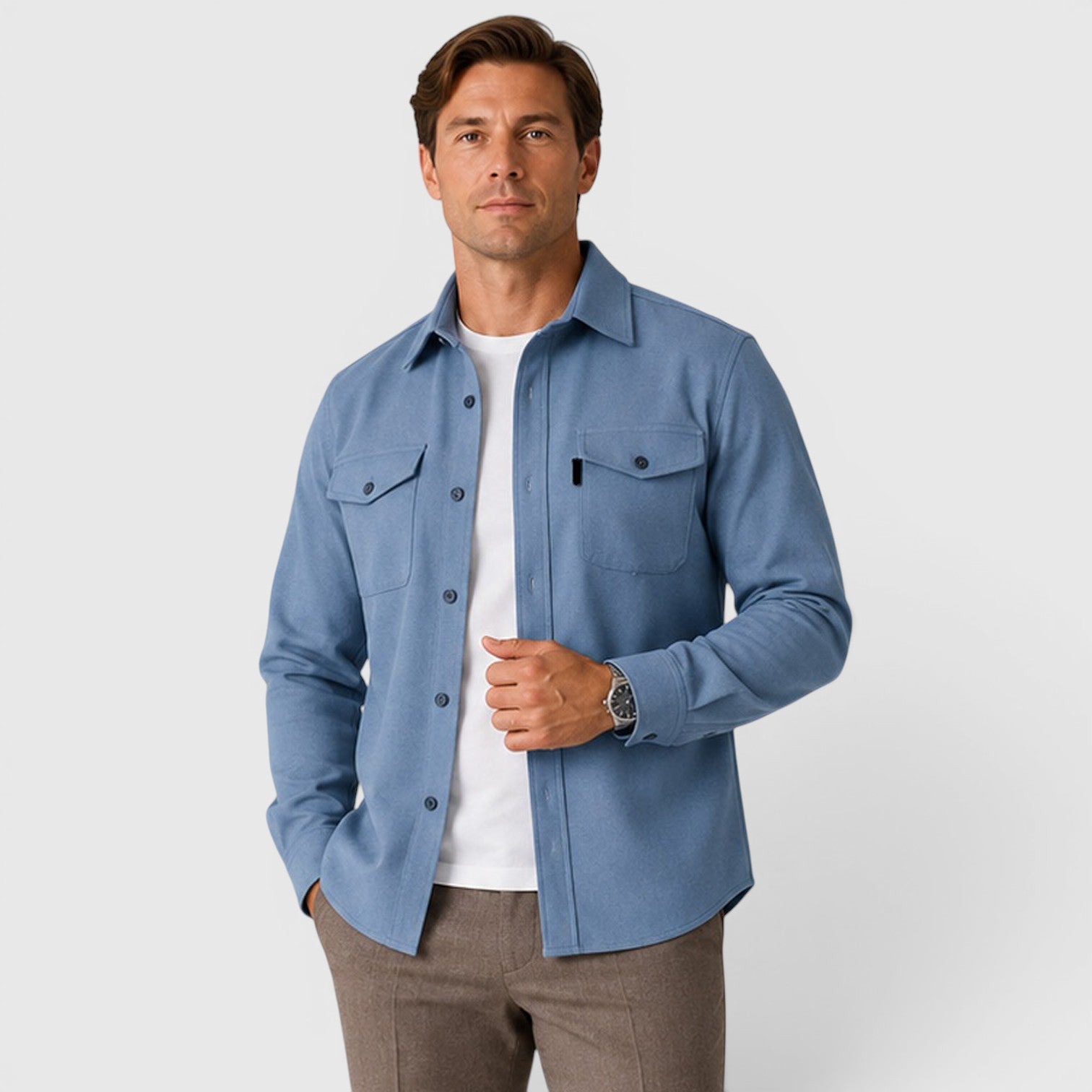 Monvaline | Men's Slim Fit Cotton Overshirt Long Sleeve Casual Wear
