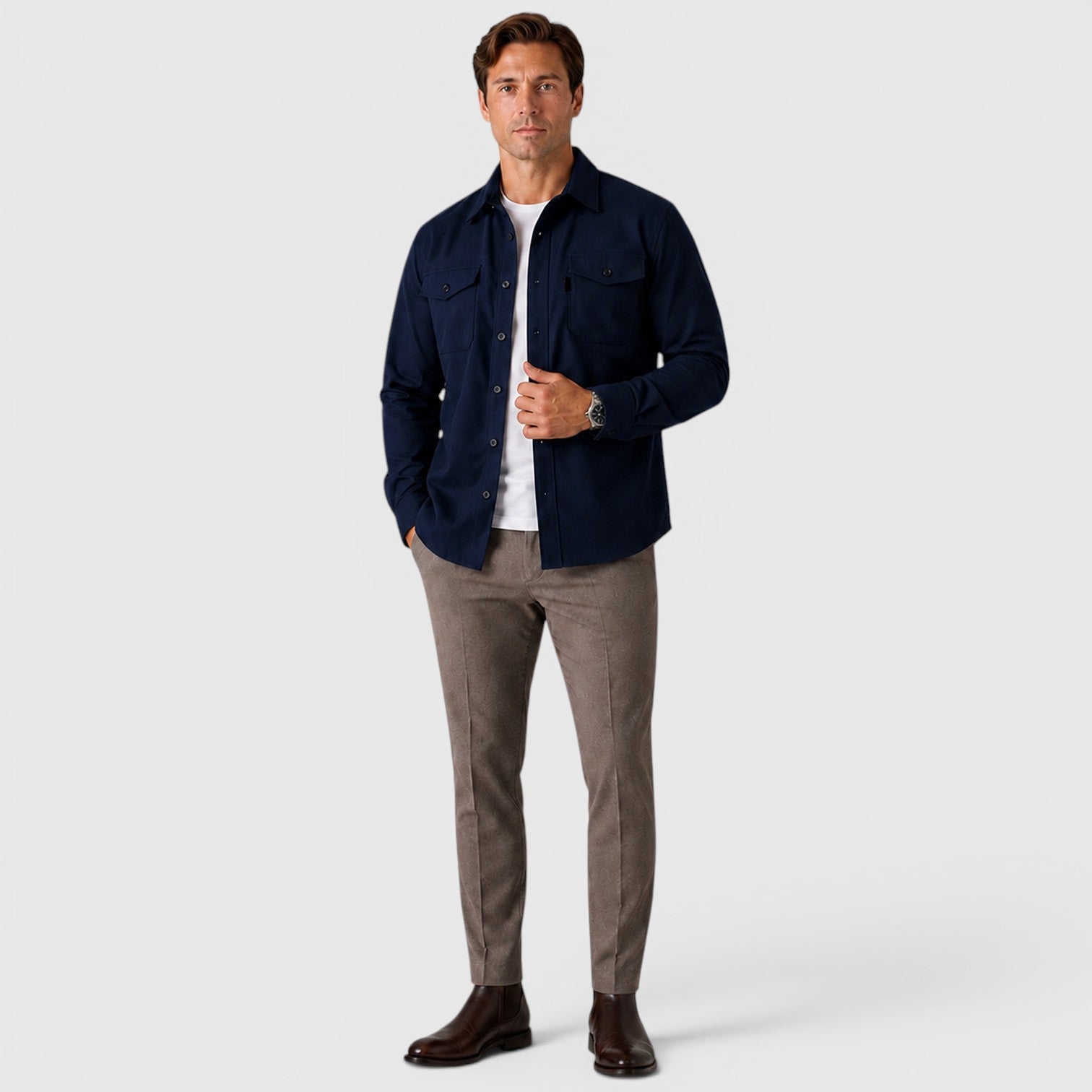 Monvaline | Men's Slim Fit Cotton Overshirt Long Sleeve Casual Wear