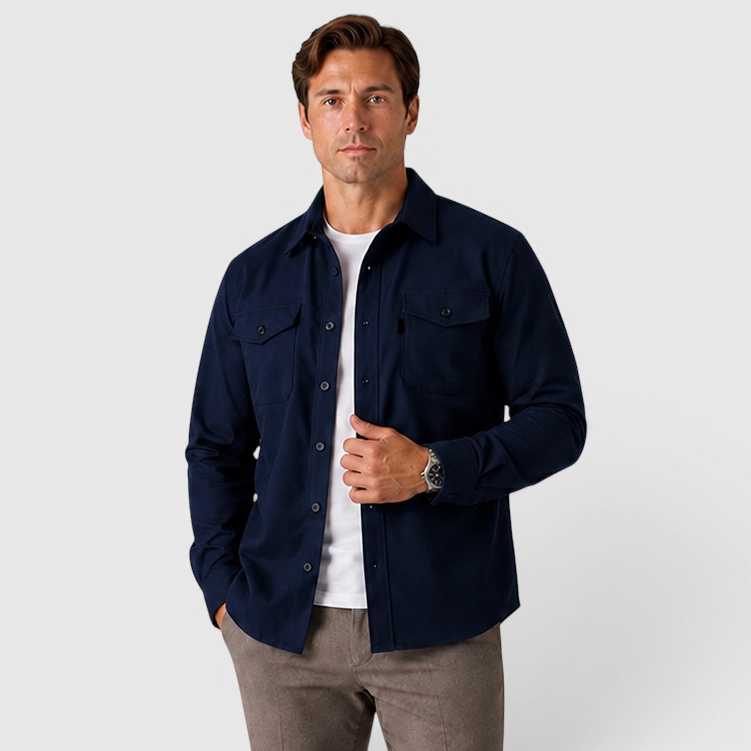 Monvaline | Men's Slim Fit Cotton Overshirt Long Sleeve Casual Wear