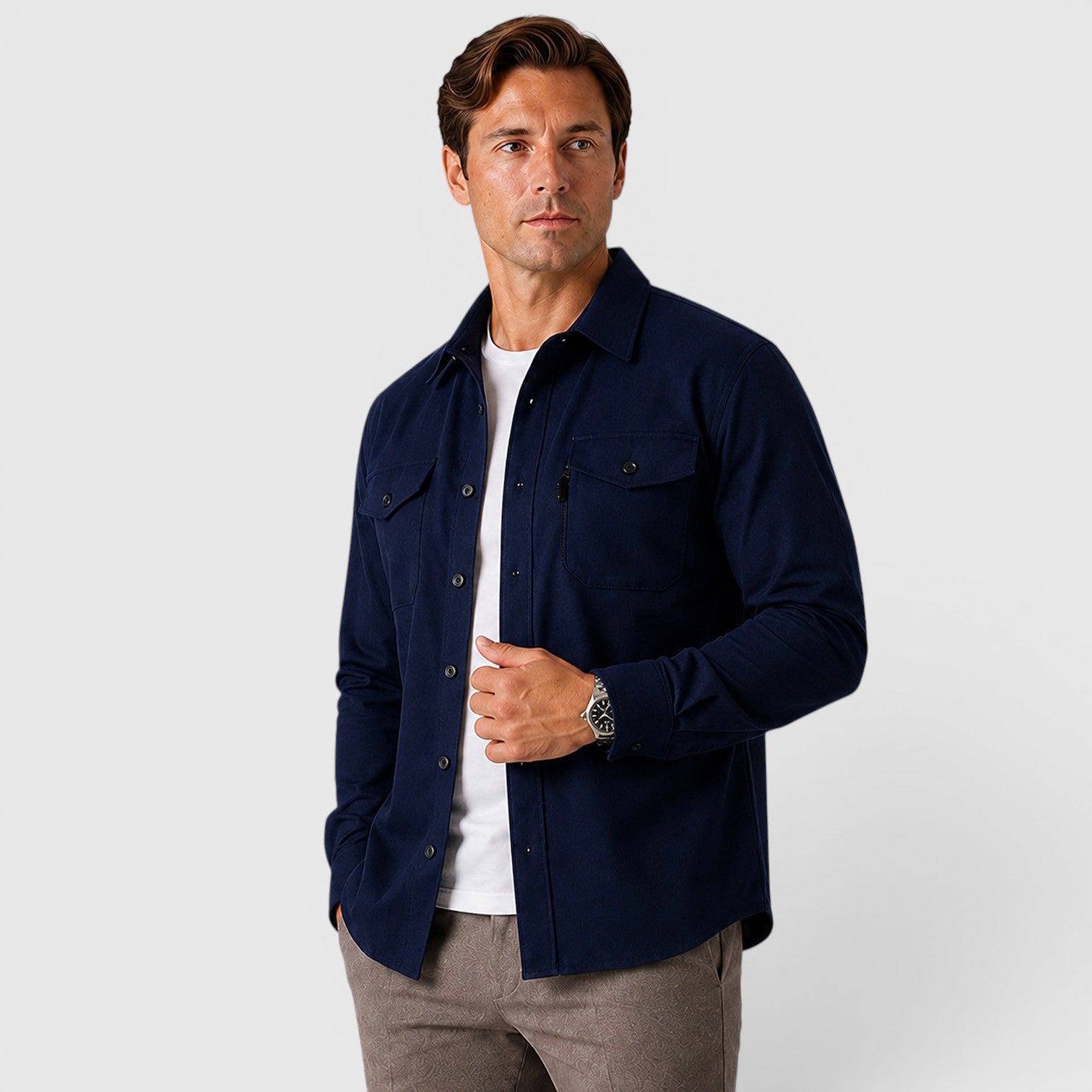 Monvaline | Men's Slim Fit Cotton Overshirt Long Sleeve Casual Wear