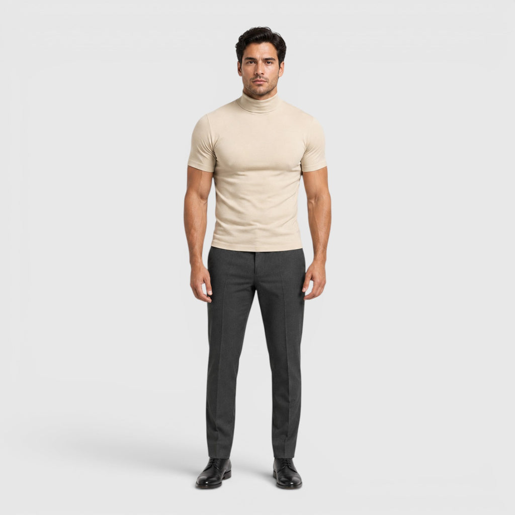 Monvaline | Men's Slim Fit Mock Neck T-Shirt for Smart Casual Summer Wear