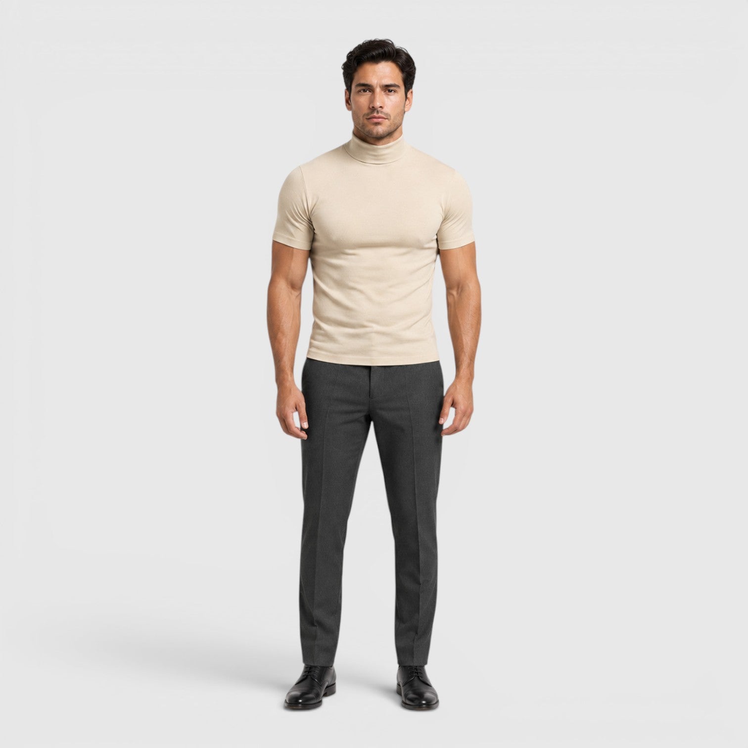 Monvaline | Men's Slim Fit Mock Neck T-Shirt for Smart Casual Summer Wear